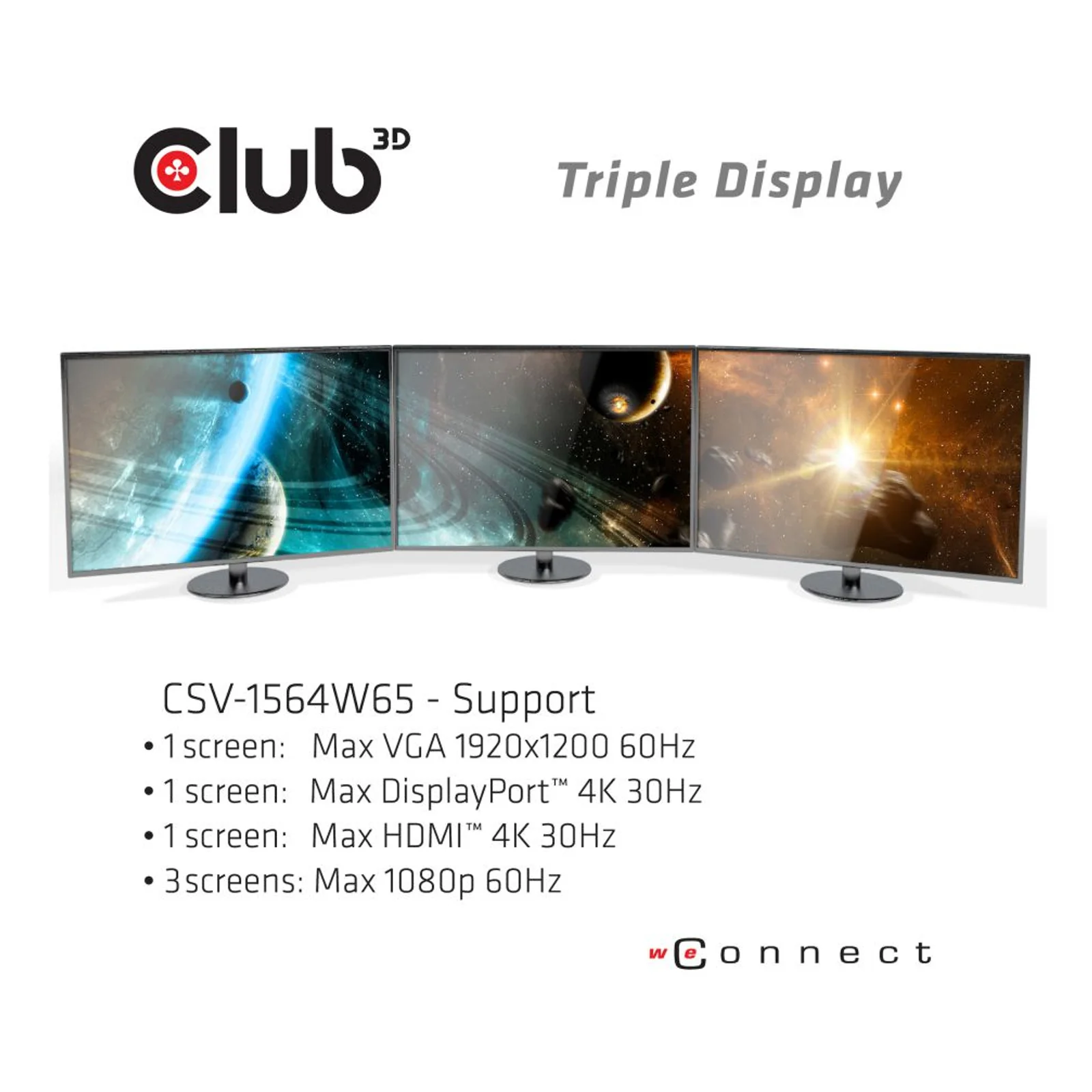 CLUB3D CSV-1564W65 station d'accueil USB 3.2 Gen 1 (3.1 Gen 1) Type-C Noir