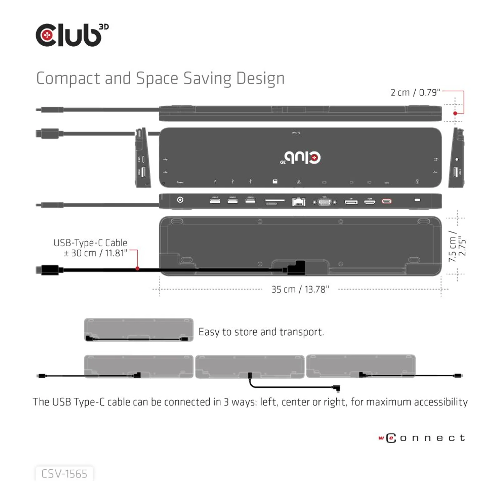CLUB3D CSV-1565 station d'accueil USB 3.2 Gen 1 (3.1 Gen 1) Type-C Noir