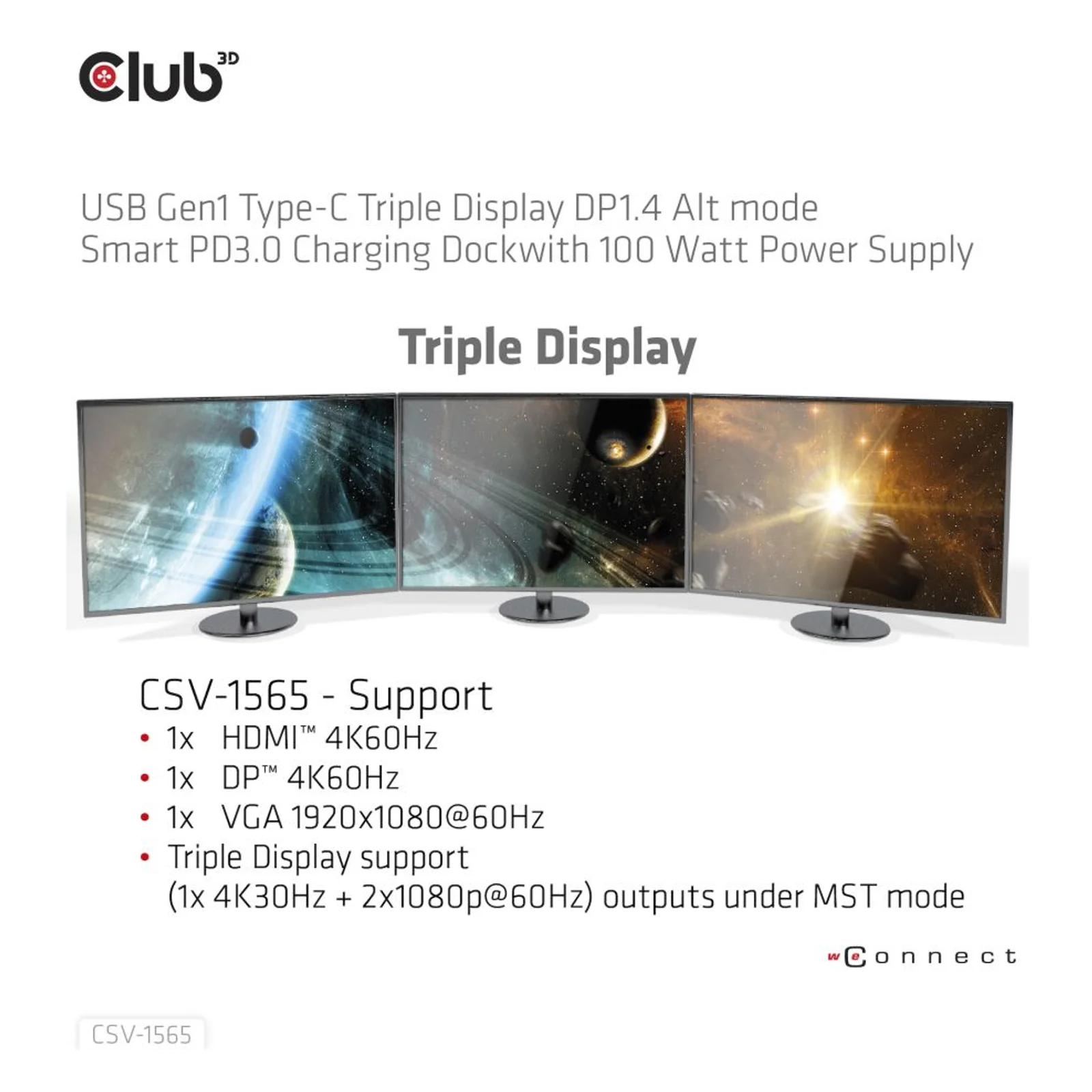 CLUB3D CSV-1565 station d'accueil USB 3.2 Gen 1 (3.1 Gen 1) Type-C Noir