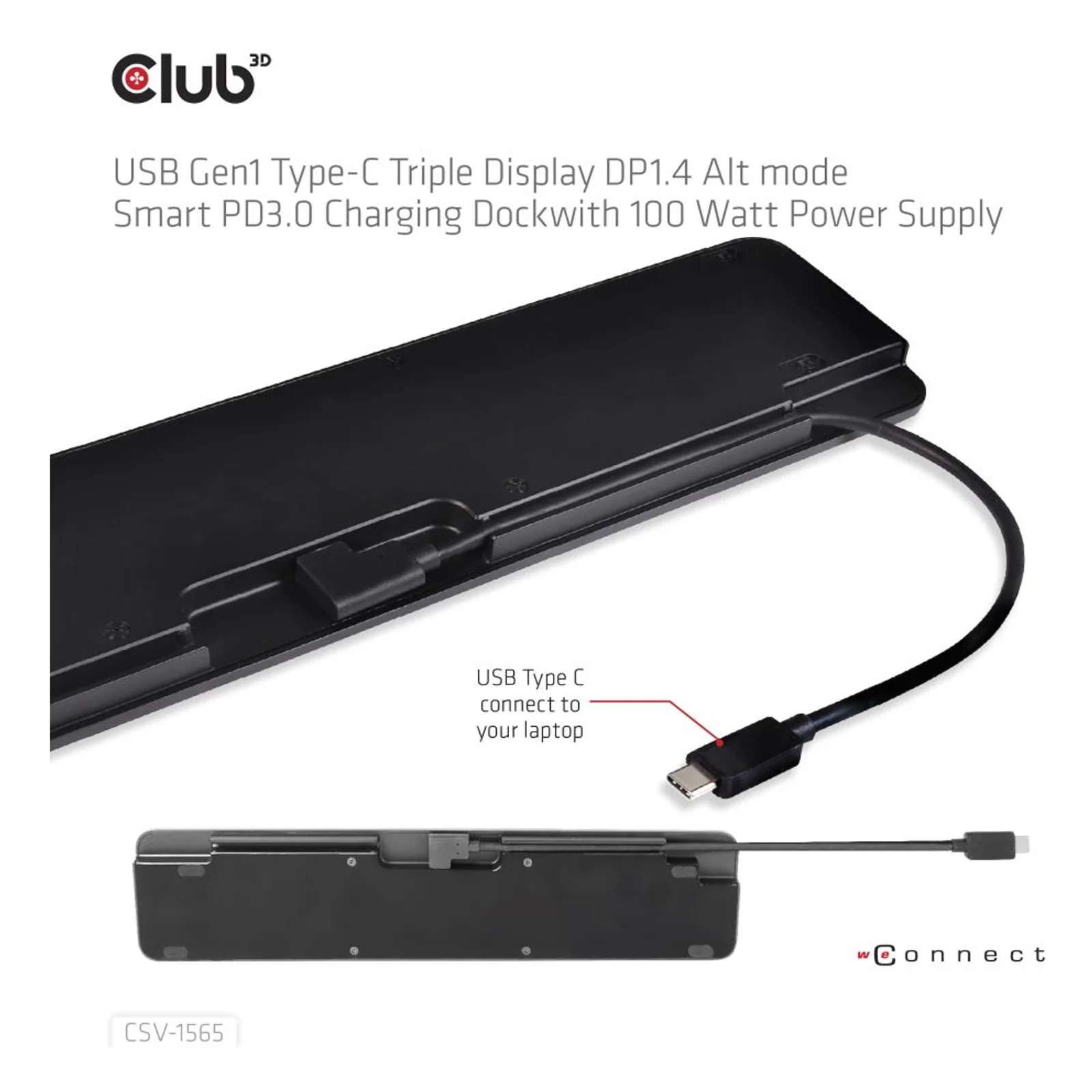 CLUB3D CSV-1565 station d'accueil USB 3.2 Gen 1 (3.1 Gen 1) Type-C Noir