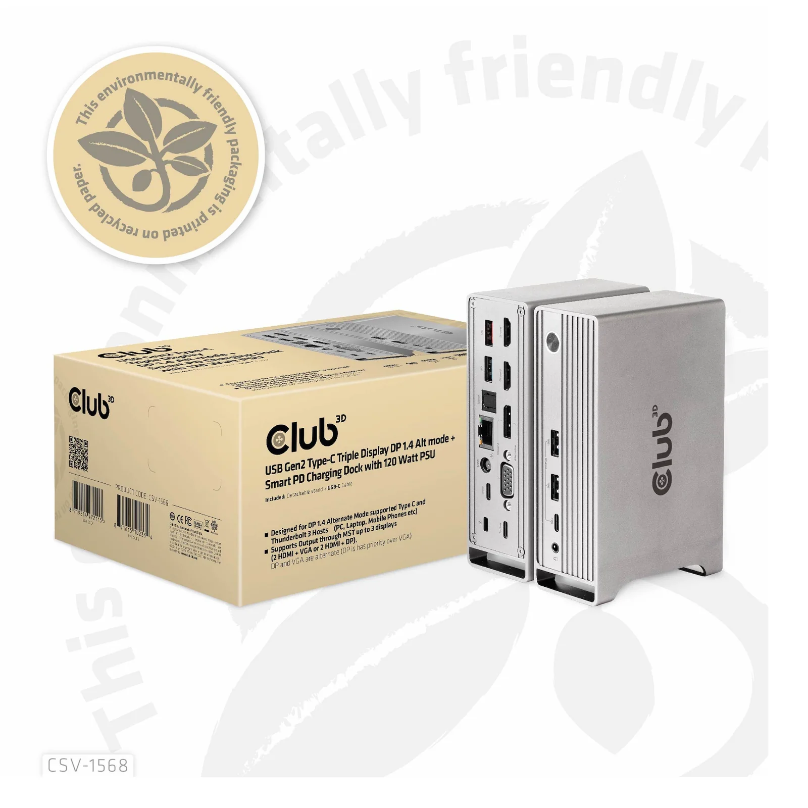 CLUB3D CSV-1568 station d'accueil USB 3.2 Gen 2 (3.1 Gen 2) Type-C Métallique