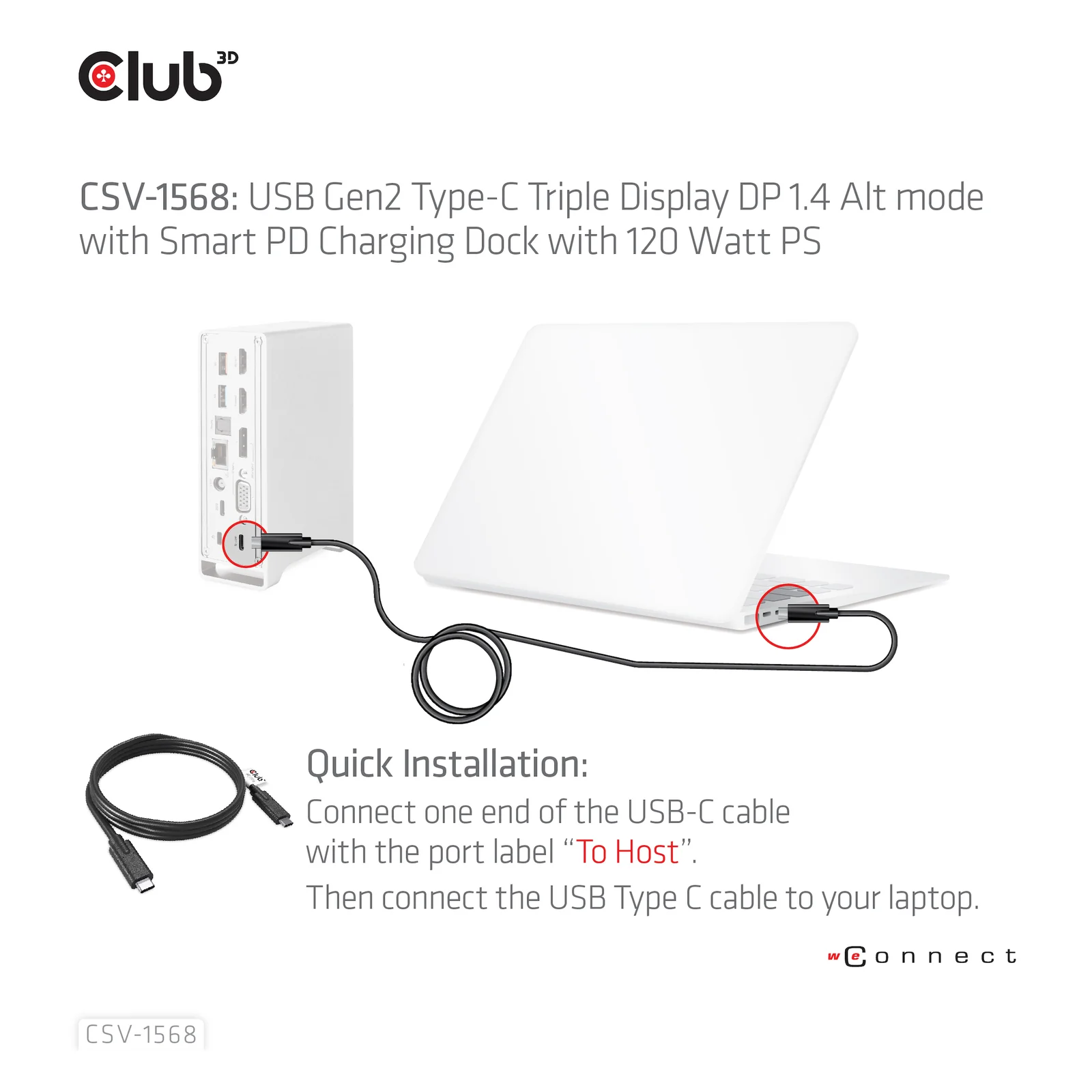 CLUB3D CSV-1568 station d'accueil USB 3.2 Gen 2 (3.1 Gen 2) Type-C Métallique