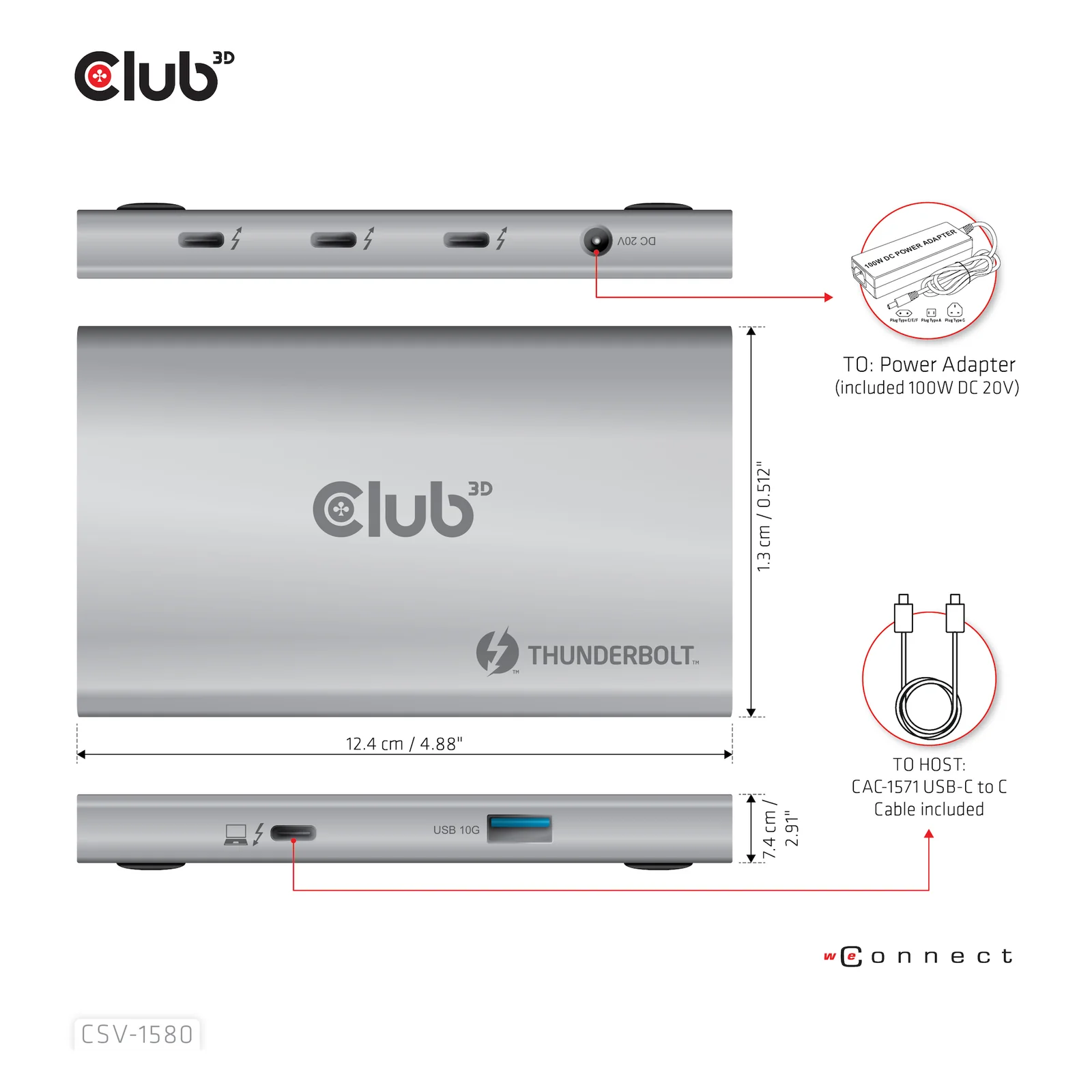 CLUB3D CSV-1580 station d'accueil Thunderbolt 4 Argent