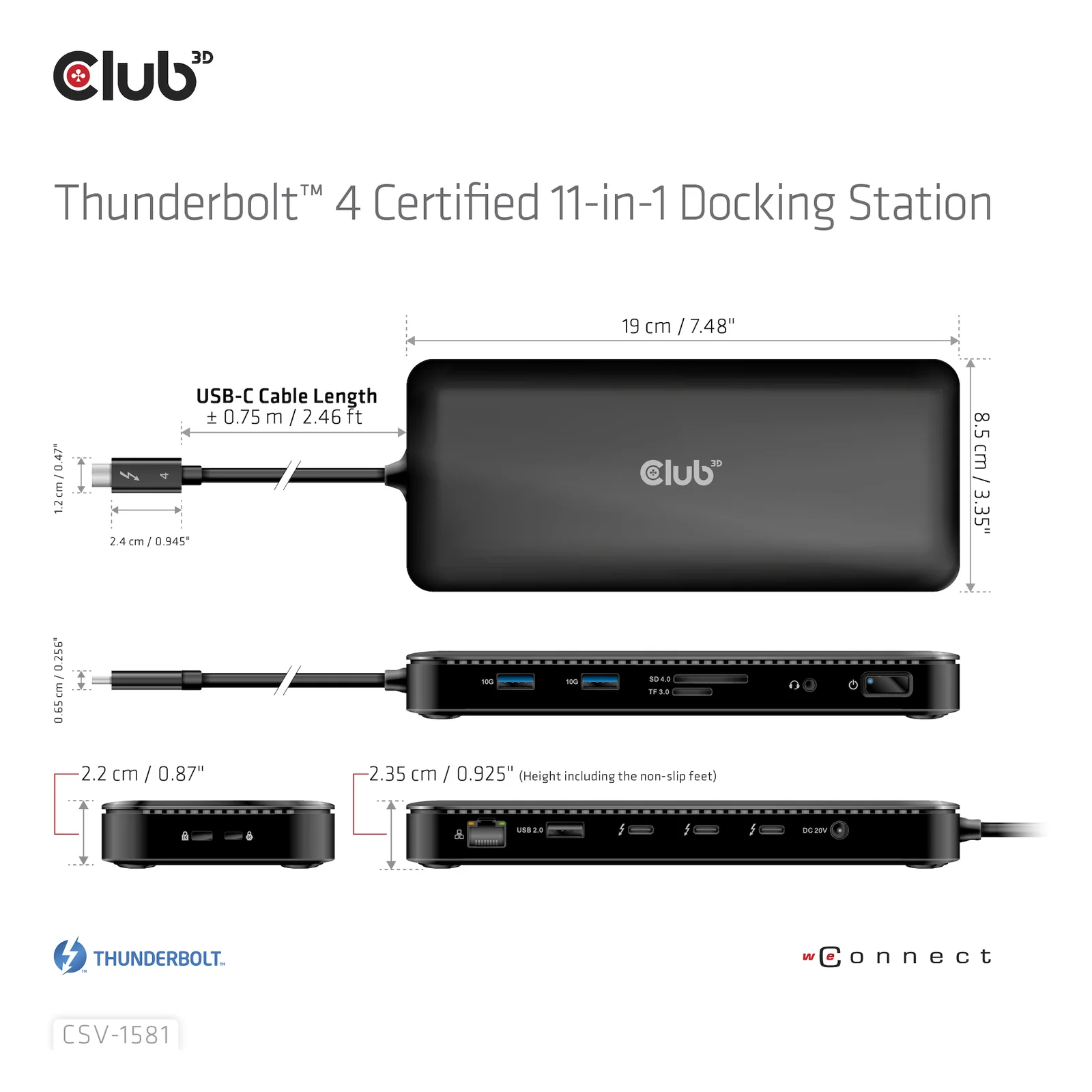 CLUB3D CSV-1581 station d'accueil Thunderbolt 4 Noir