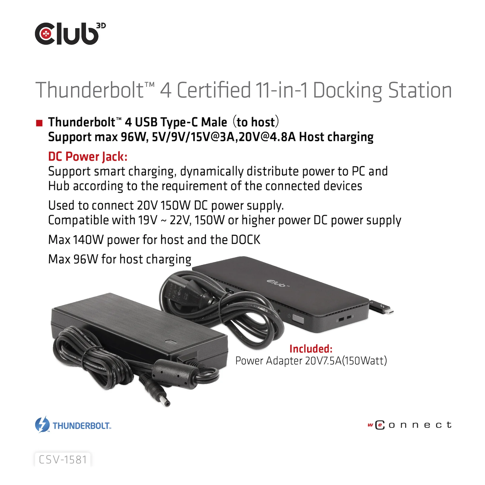 CLUB3D CSV-1581 station d'accueil Thunderbolt 4 Noir