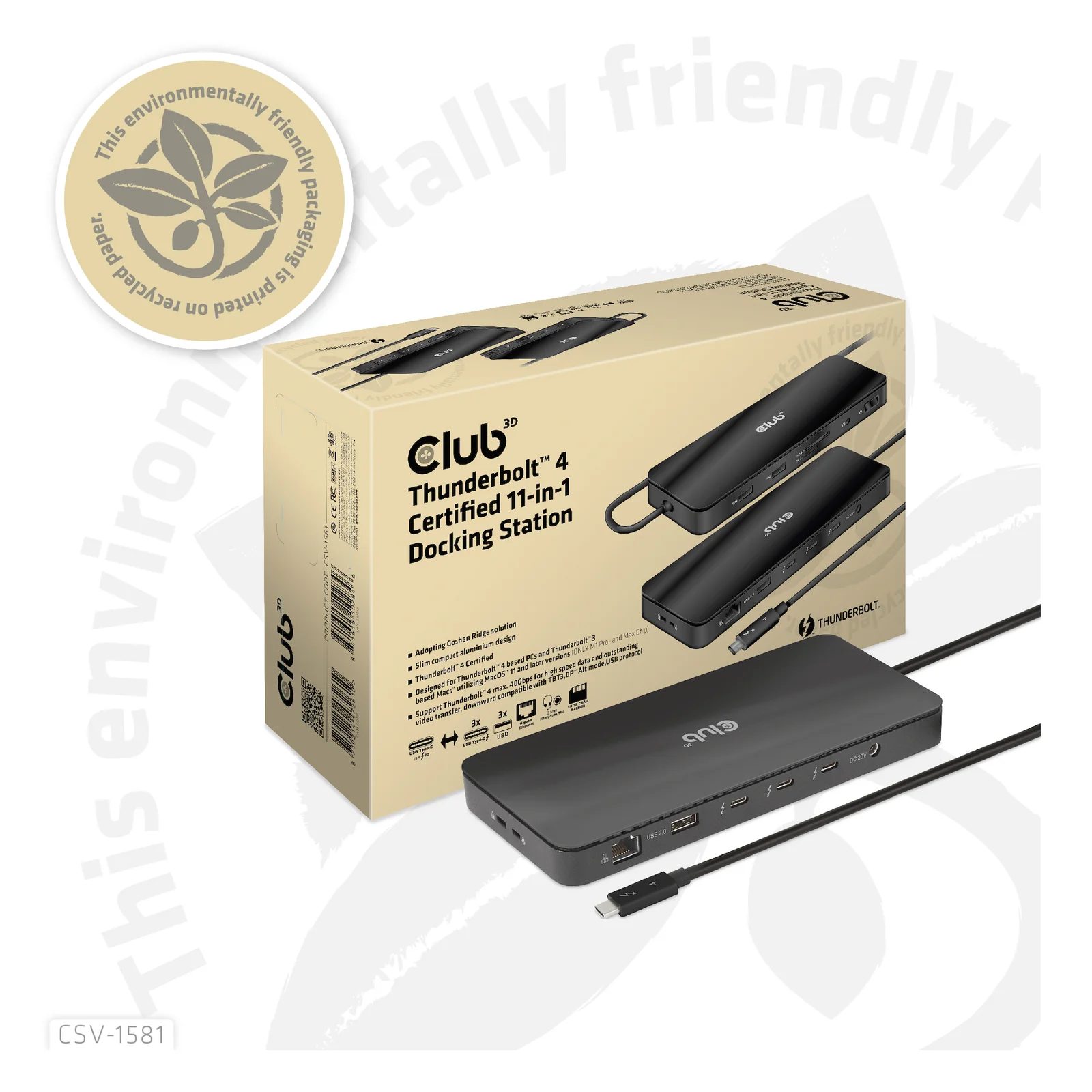 CLUB3D CSV-1581 station d'accueil Thunderbolt 4 Noir