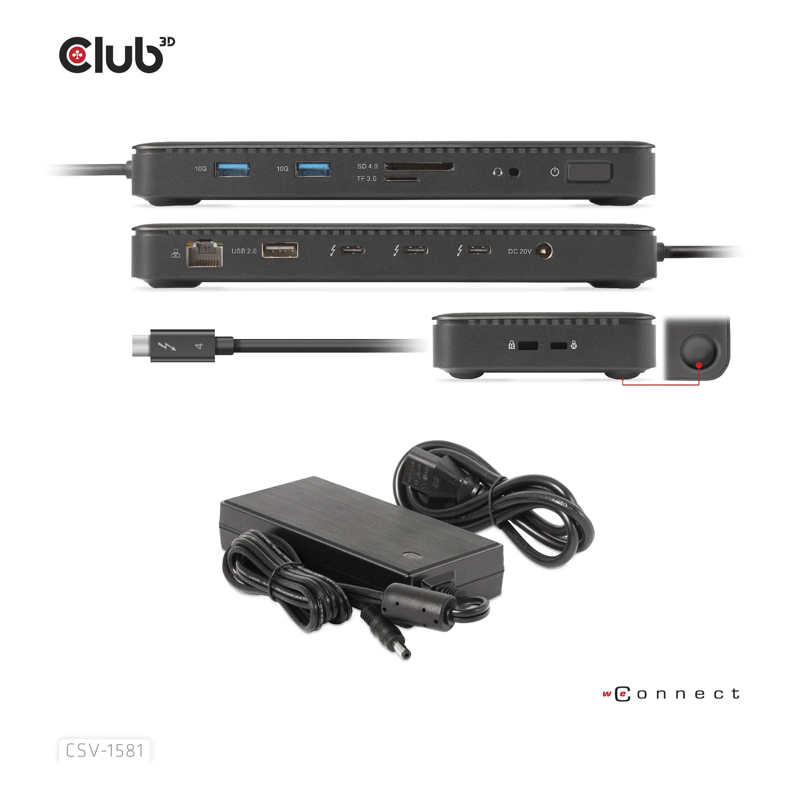 CLUB3D CSV-1581 station d'accueil Thunderbolt 4 Noir