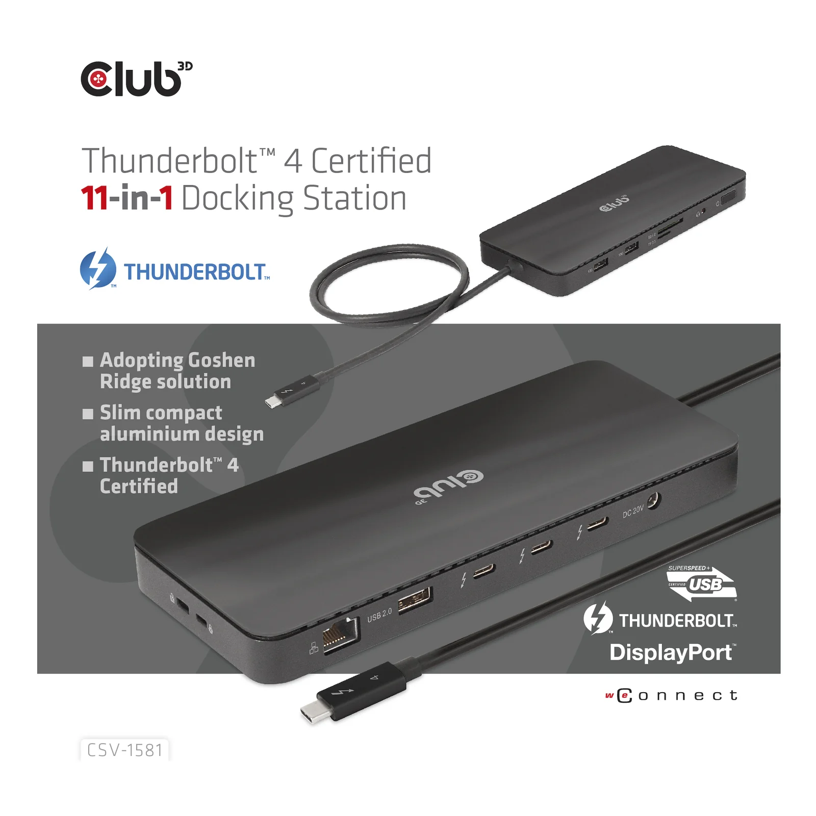 CLUB3D CSV-1581 station d'accueil Thunderbolt 4 Noir