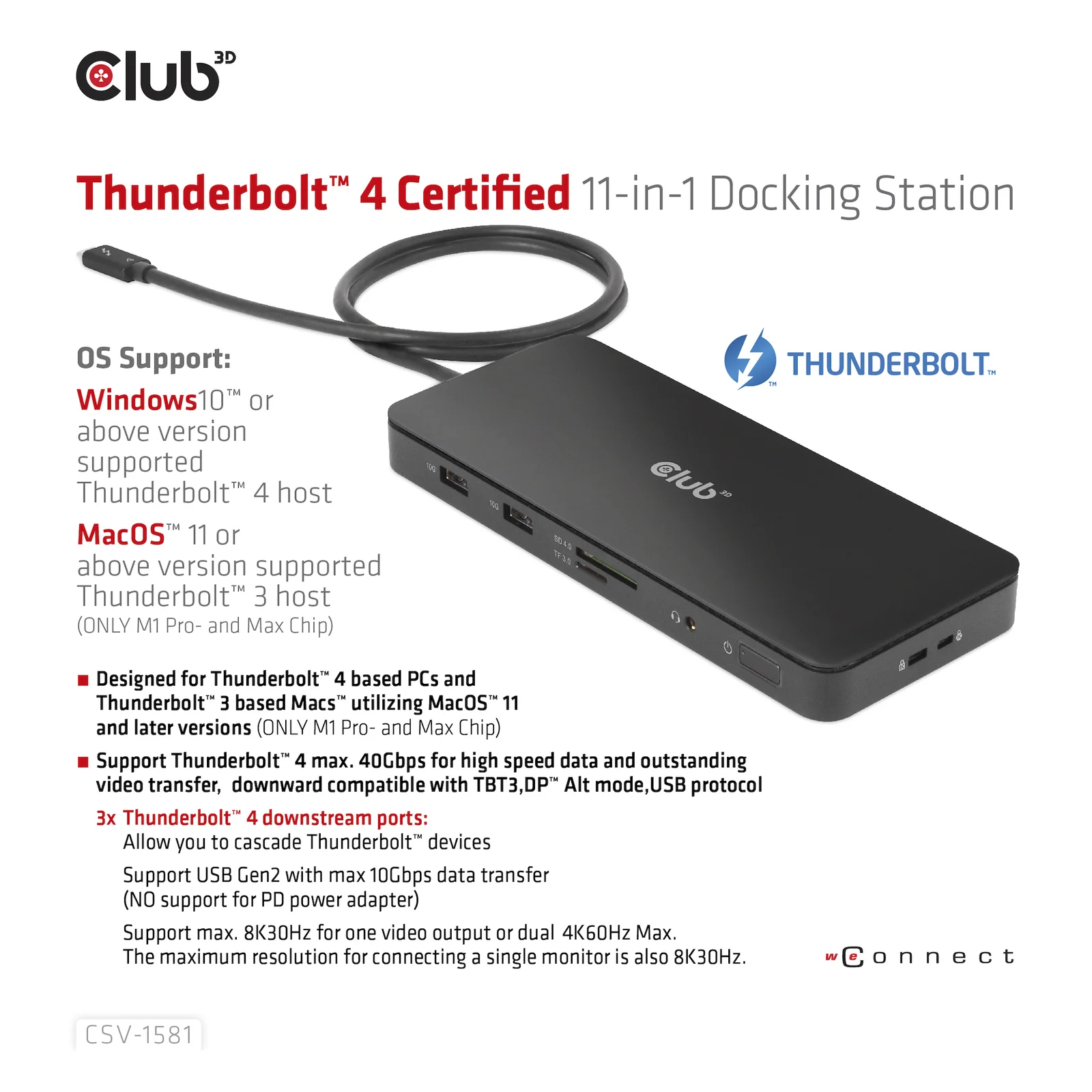 CLUB3D CSV-1581 station d'accueil Thunderbolt 4 Noir