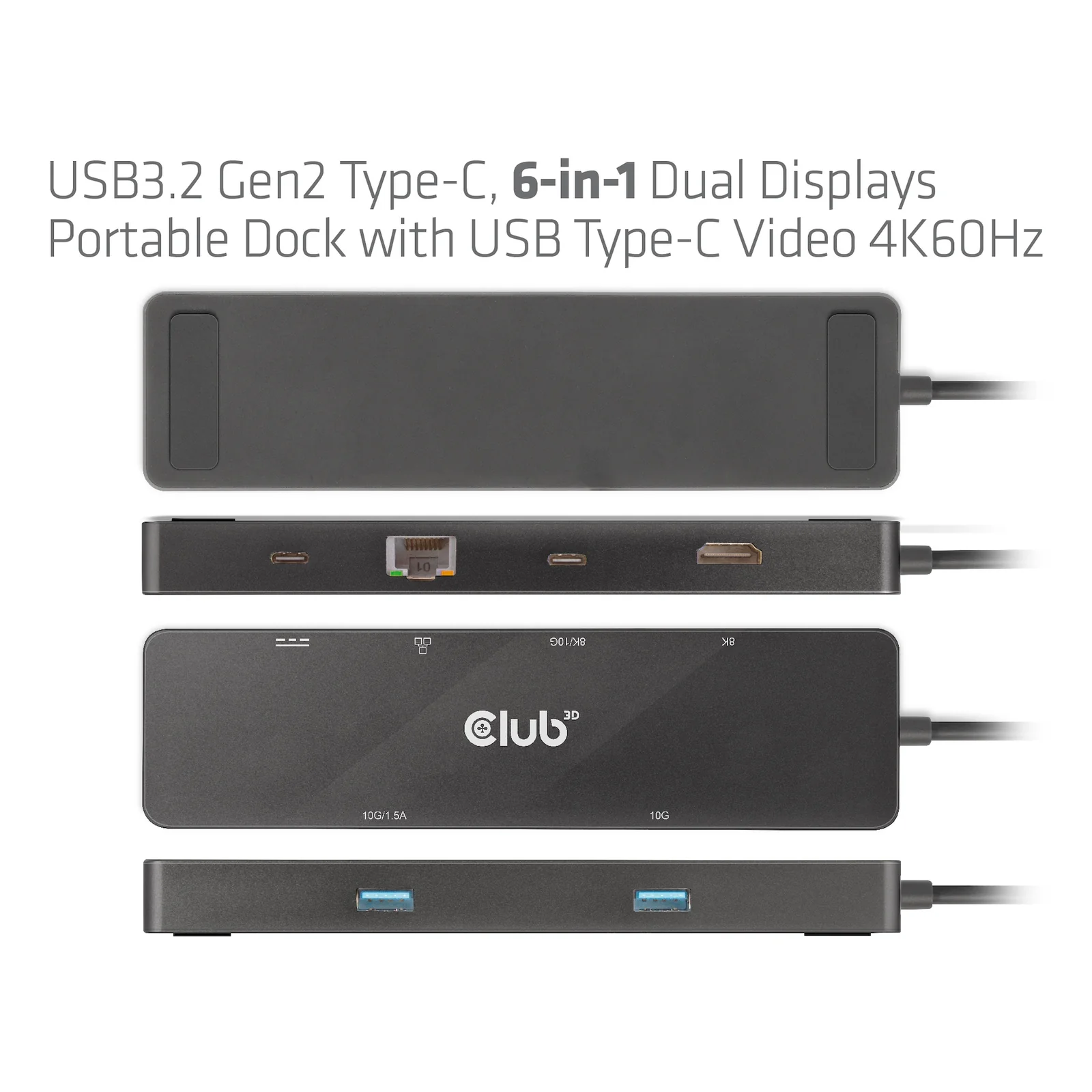 CLUB3D CSV-1584 station d'accueil Avec fil USB 3.2 Gen 2 (3.1 Gen 2) Type-C Noir