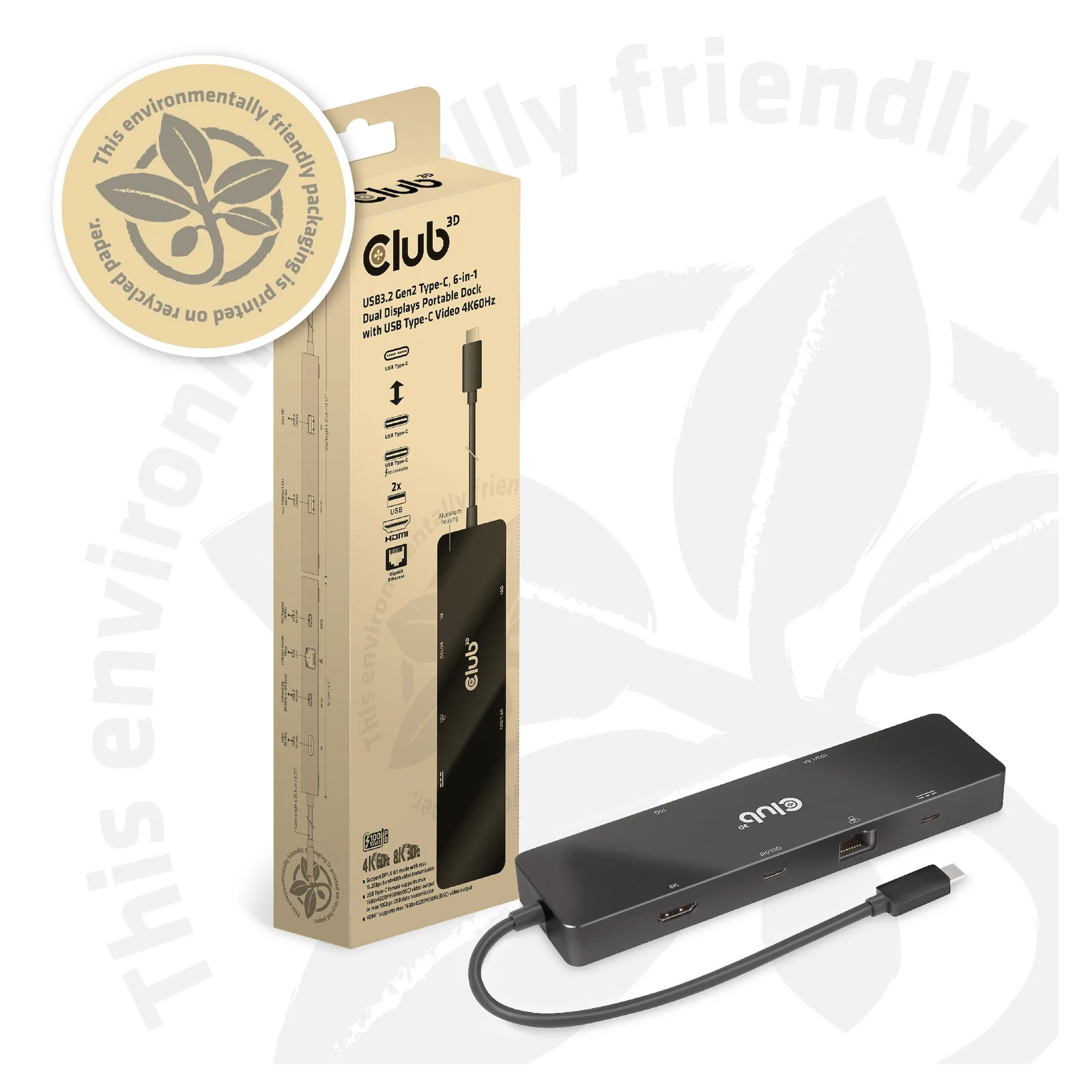 CLUB3D CSV-1584 station d'accueil Avec fil USB 3.2 Gen 2 (3.1 Gen 2) Type-C Noir