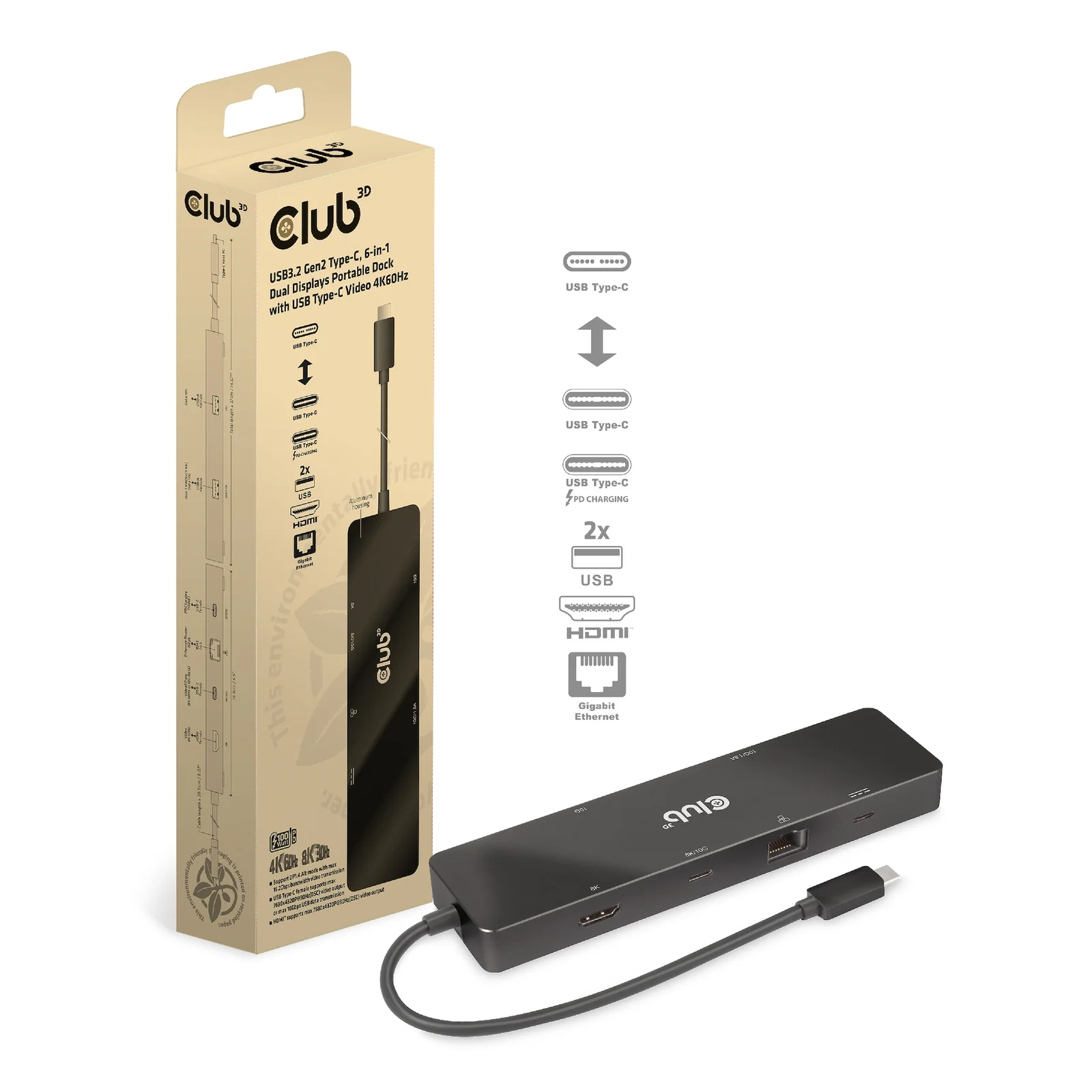 CLUB3D CSV-1584 station d'accueil Avec fil USB 3.2 Gen 2 (3.1 Gen 2) Type-C Noir