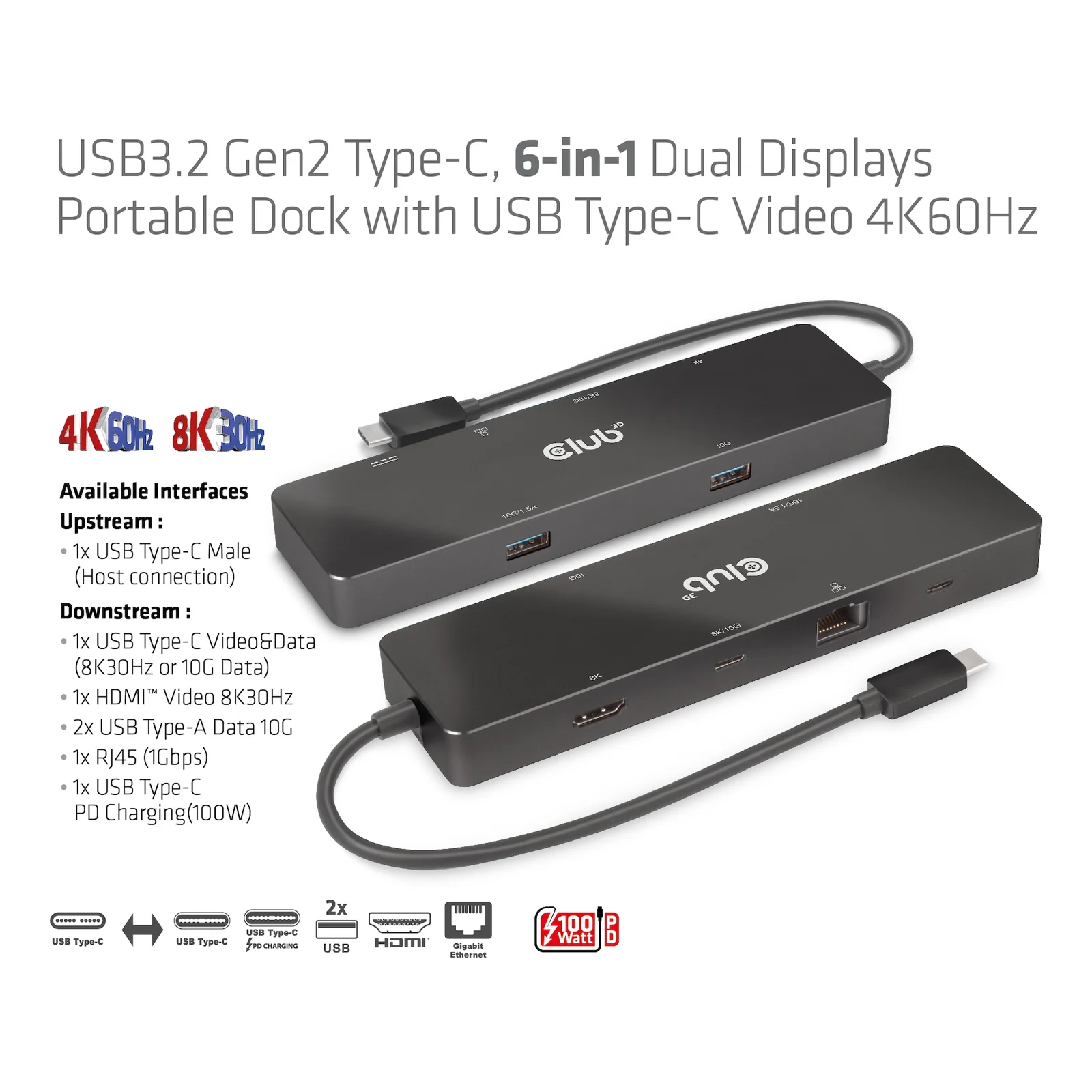 CLUB3D CSV-1584 station d'accueil Avec fil USB 3.2 Gen 2 (3.1 Gen 2) Type-C Noir