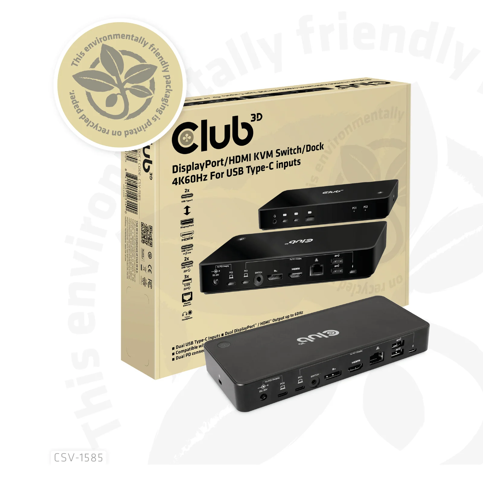 CLUB3D CSV-1585 commutateur écran, clavier et souris Noir