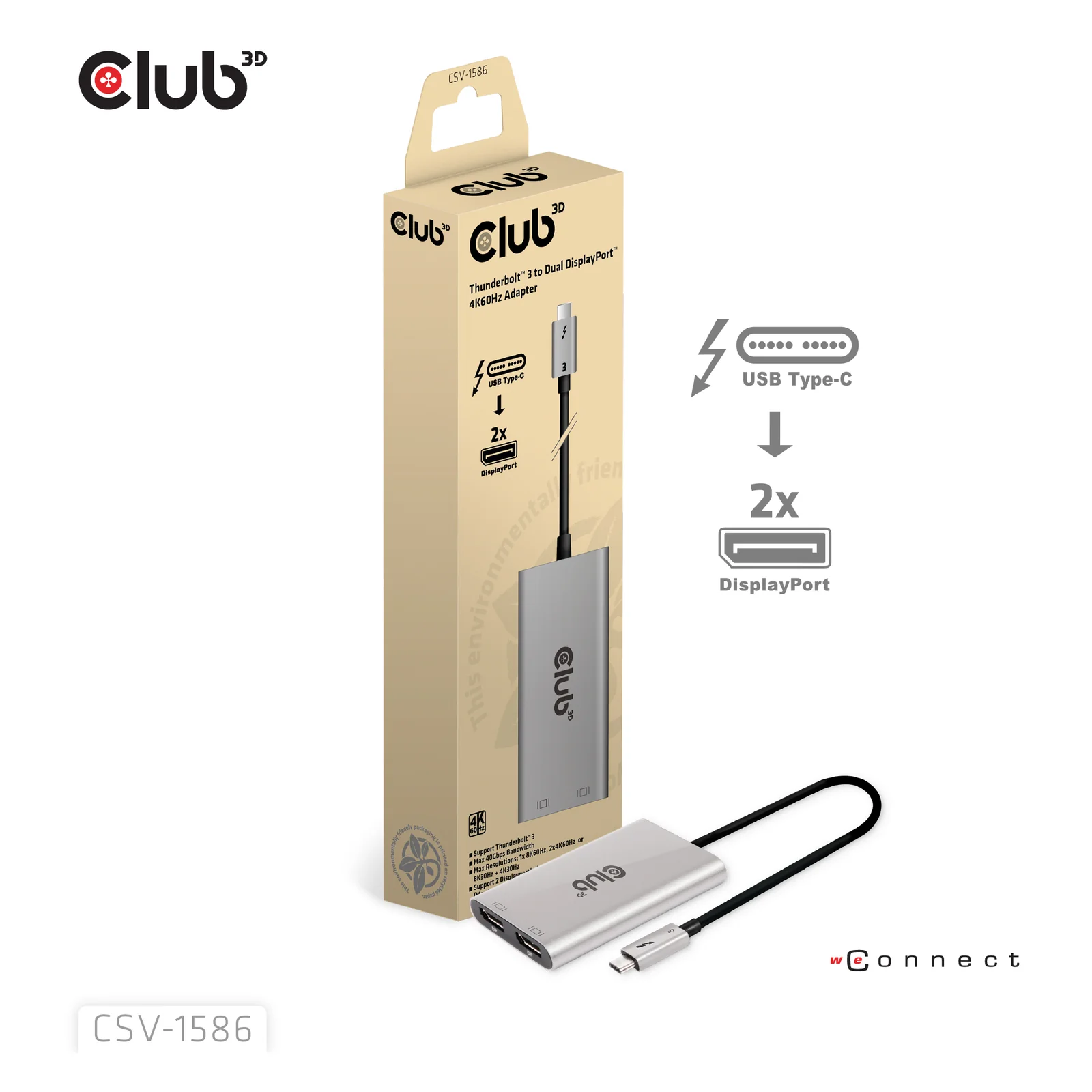 CLUB3D CSV-1586 hub & concentrateur Thunderbolt 3 40000 Mbit/s Argent