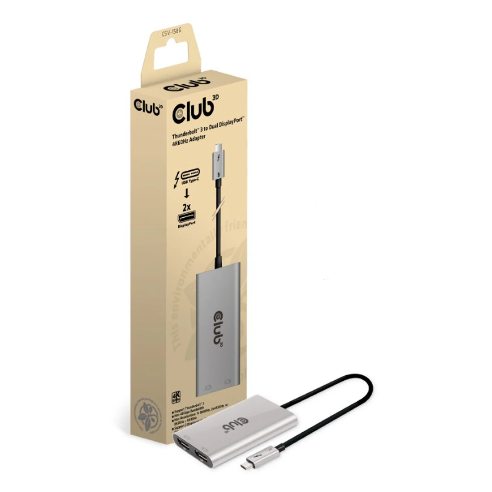 CLUB3D CSV-1586 hub & concentrateur Thunderbolt 3 40000 Mbit/s Argent