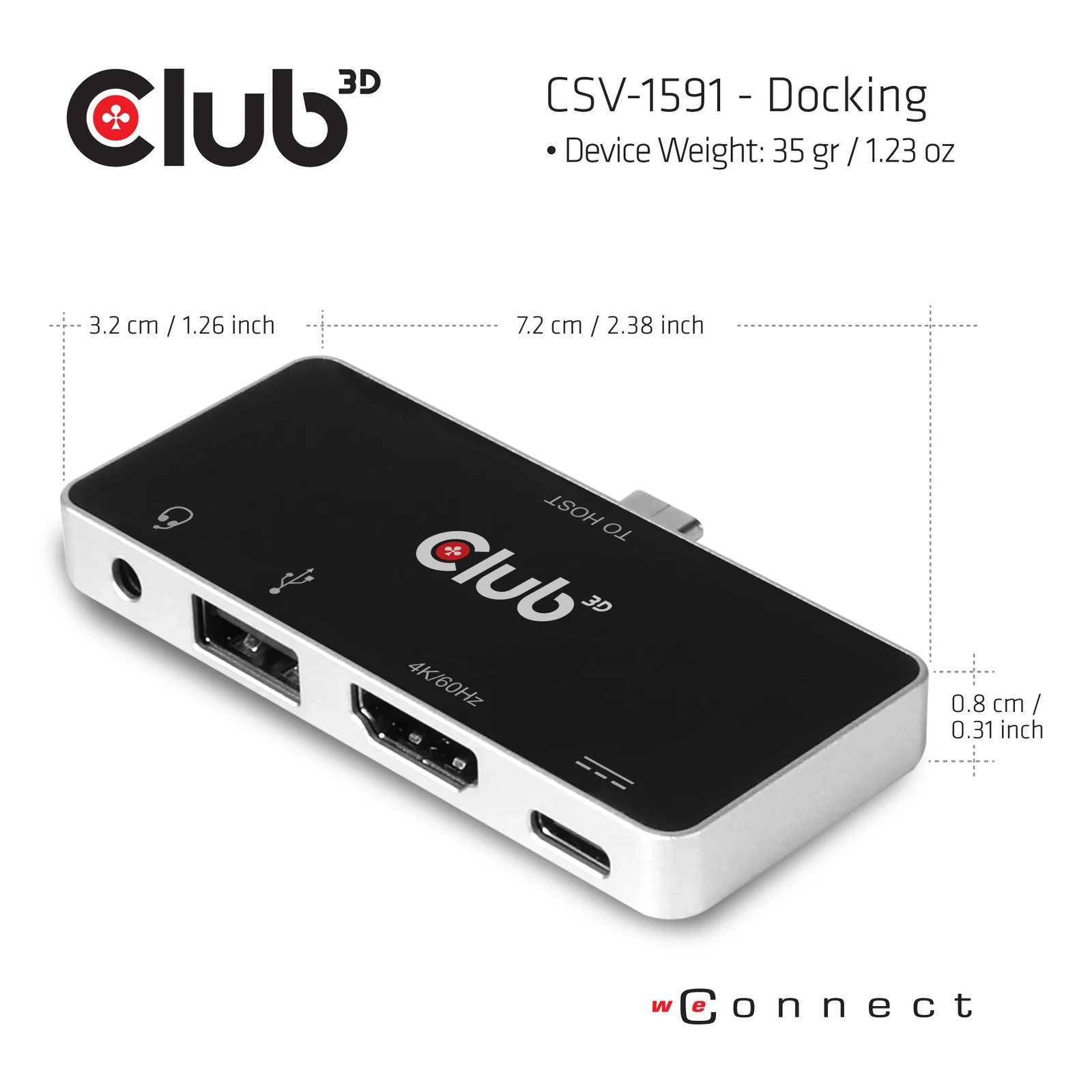 CLUB3D CSV-1591 station d'accueil USB 3.2 Gen 1 (3.1 Gen 1) Type-C Noir, Chrome