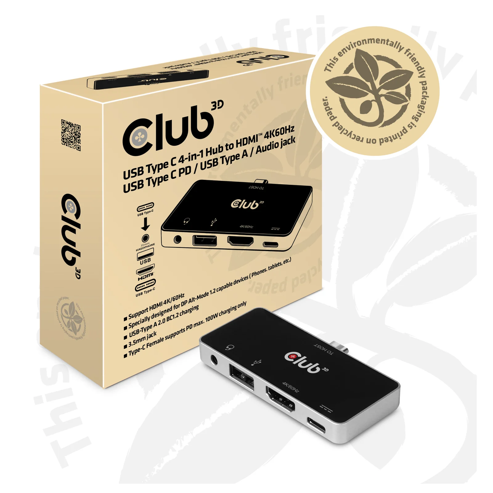 CLUB3D CSV-1591 station d'accueil USB 3.2 Gen 1 (3.1 Gen 1) Type-C Noir, Chrome
