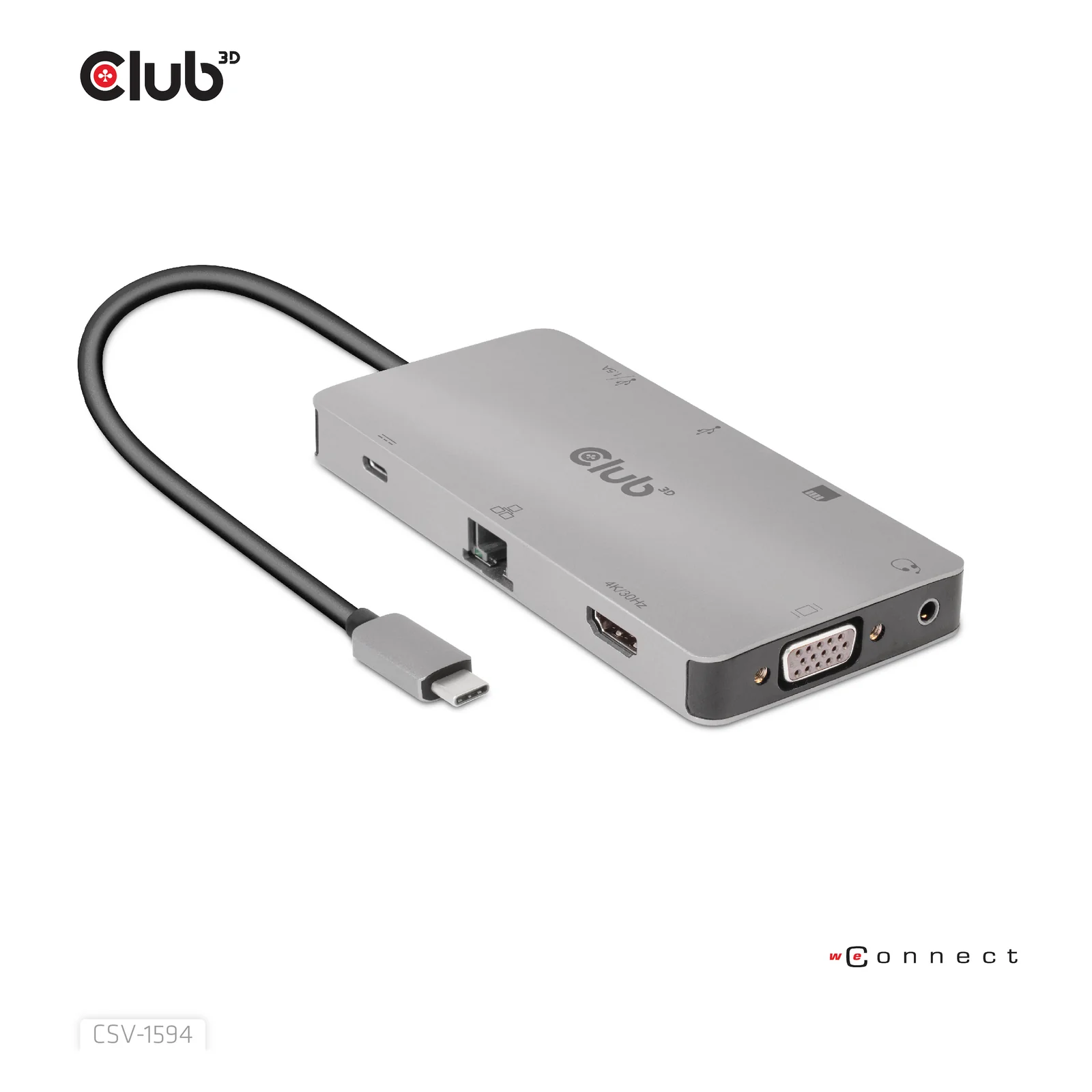 CLUB3D CSV-1594 station d'accueil USB 3.2 Gen 1 (3.1 Gen 1) Type-C Noir, Gris