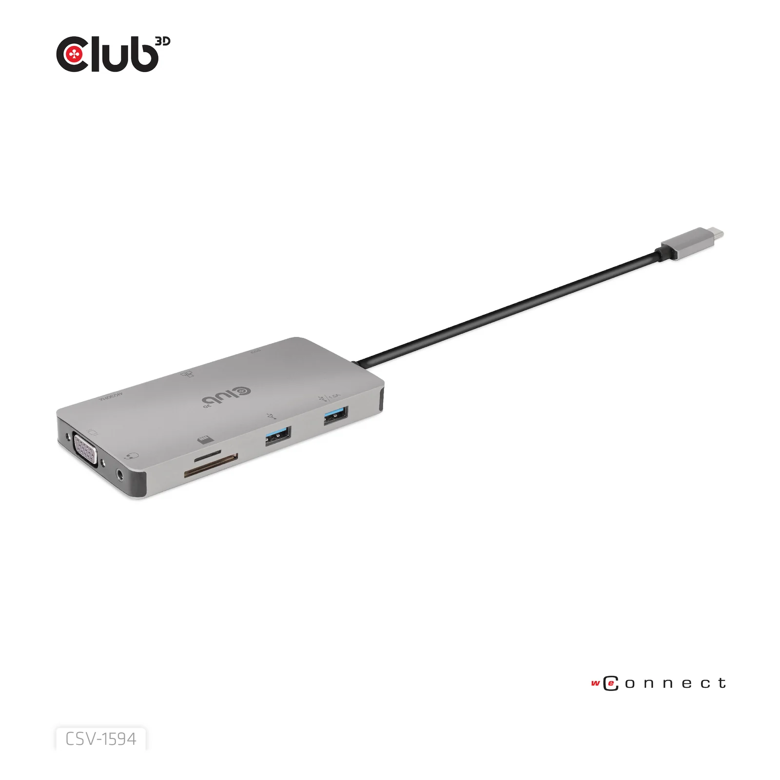 CLUB3D CSV-1594 station d'accueil USB 3.2 Gen 1 (3.1 Gen 1) Type-C Noir, Gris