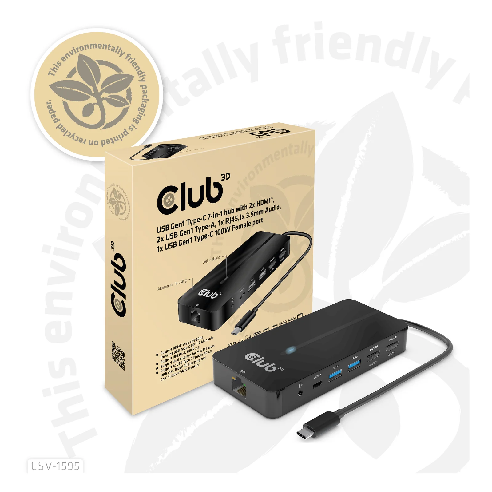 CLUB3D CSV-1595 station d'accueil USB 3.2 Gen 1 (3.1 Gen 1) Type-C Noir