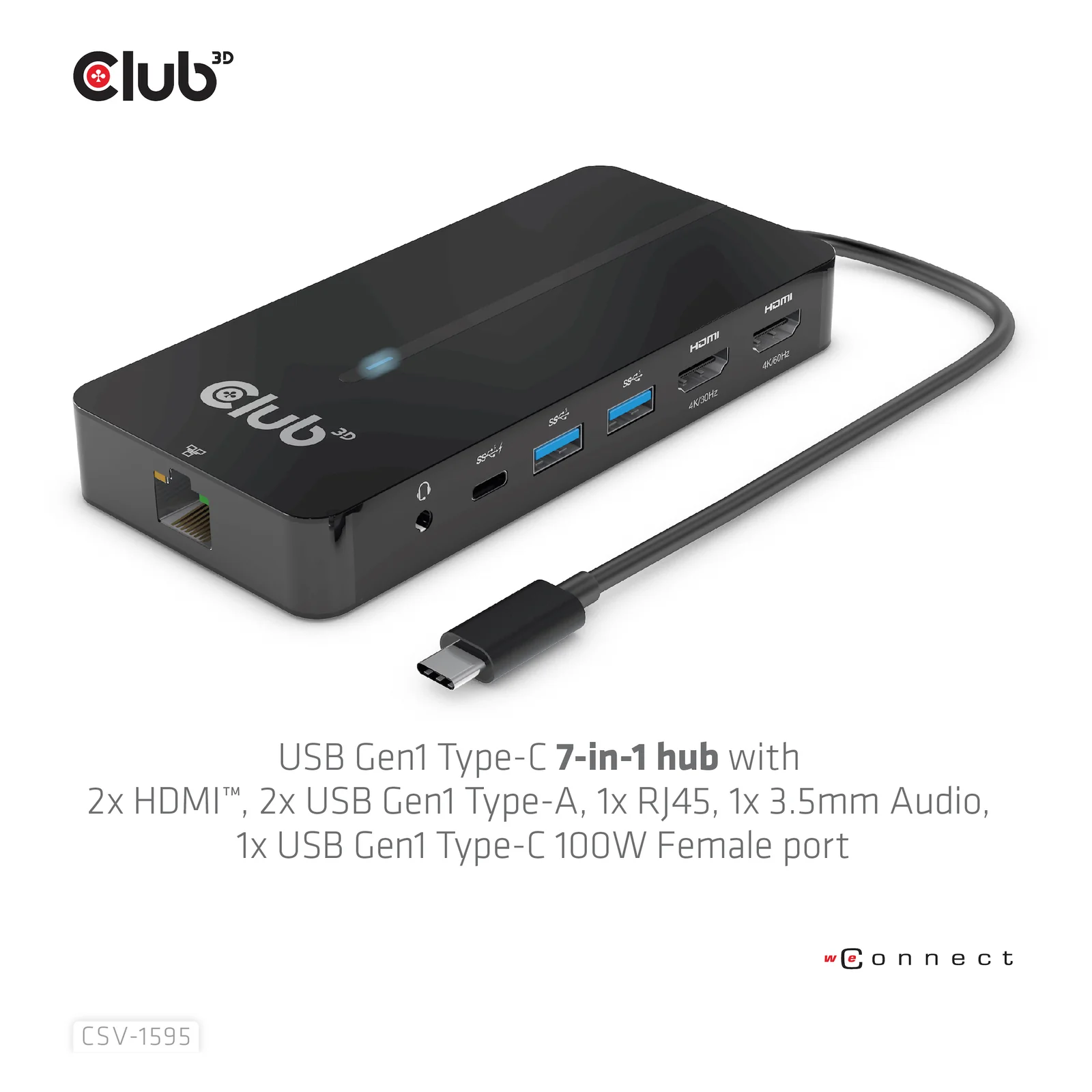 CLUB3D CSV-1595 station d'accueil USB 3.2 Gen 1 (3.1 Gen 1) Type-C Noir