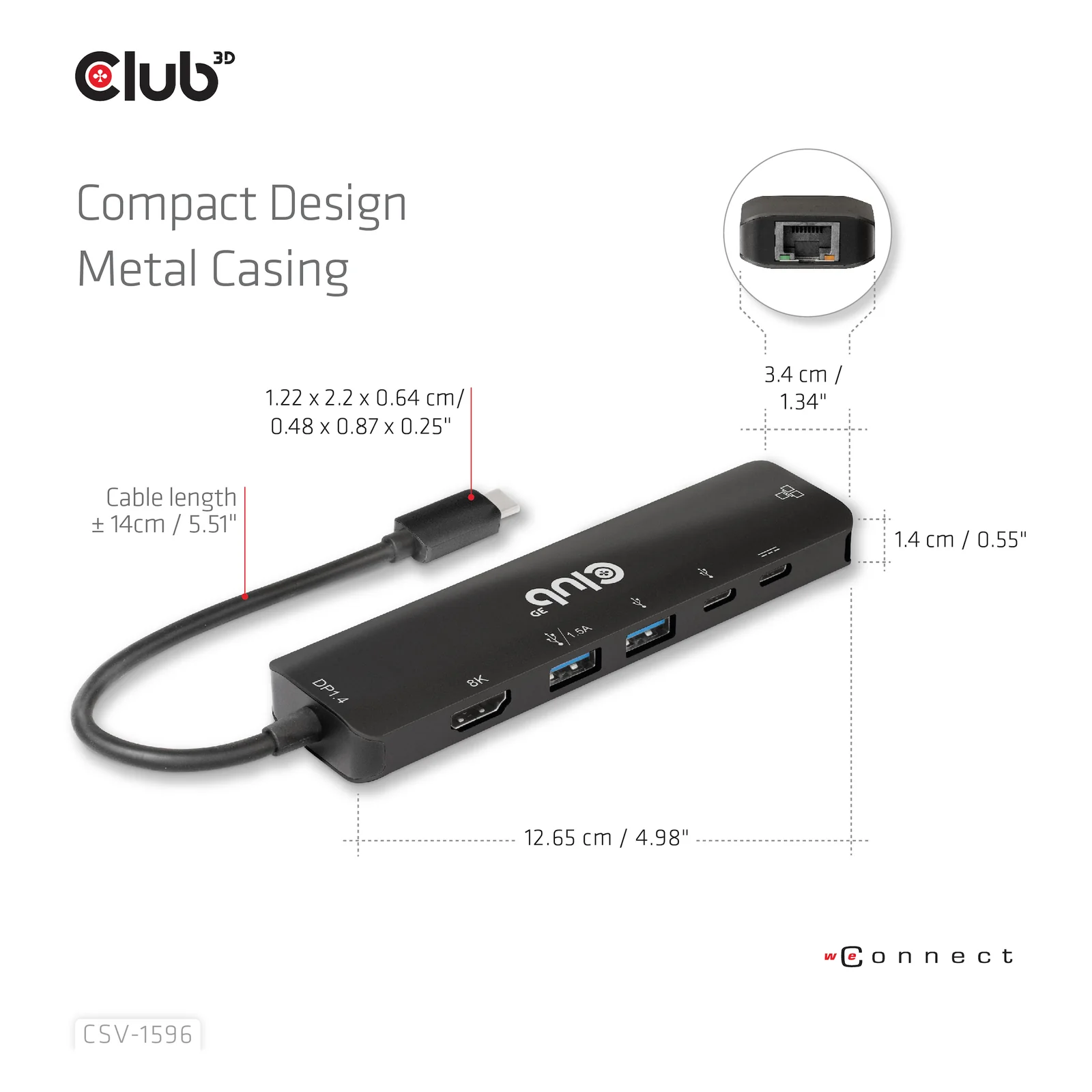 CLUB3D CSV-1596 station d'accueil USB 3.2 Gen 1 (3.1 Gen 1) Type-C Noir