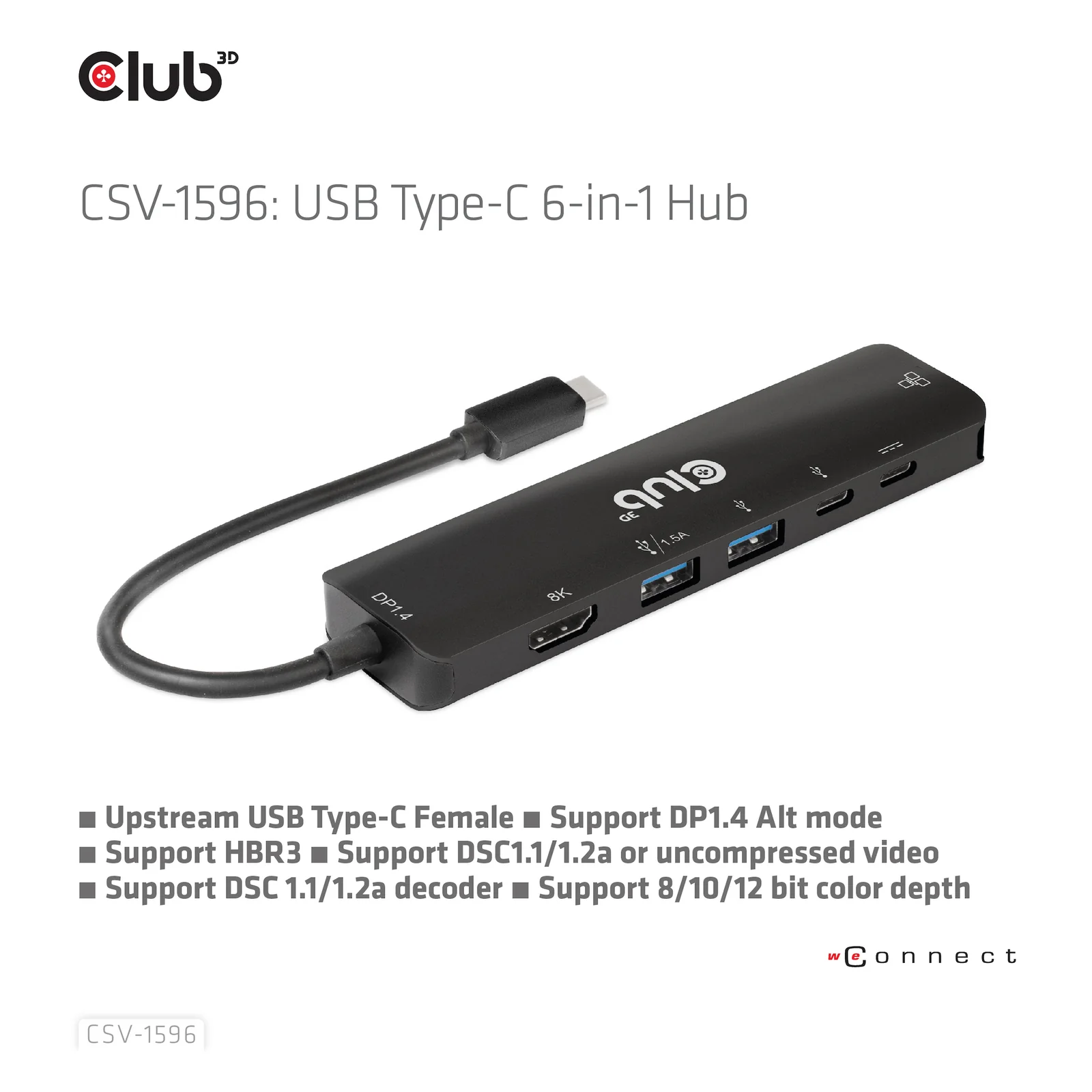 CLUB3D CSV-1596 station d'accueil USB 3.2 Gen 1 (3.1 Gen 1) Type-C Noir