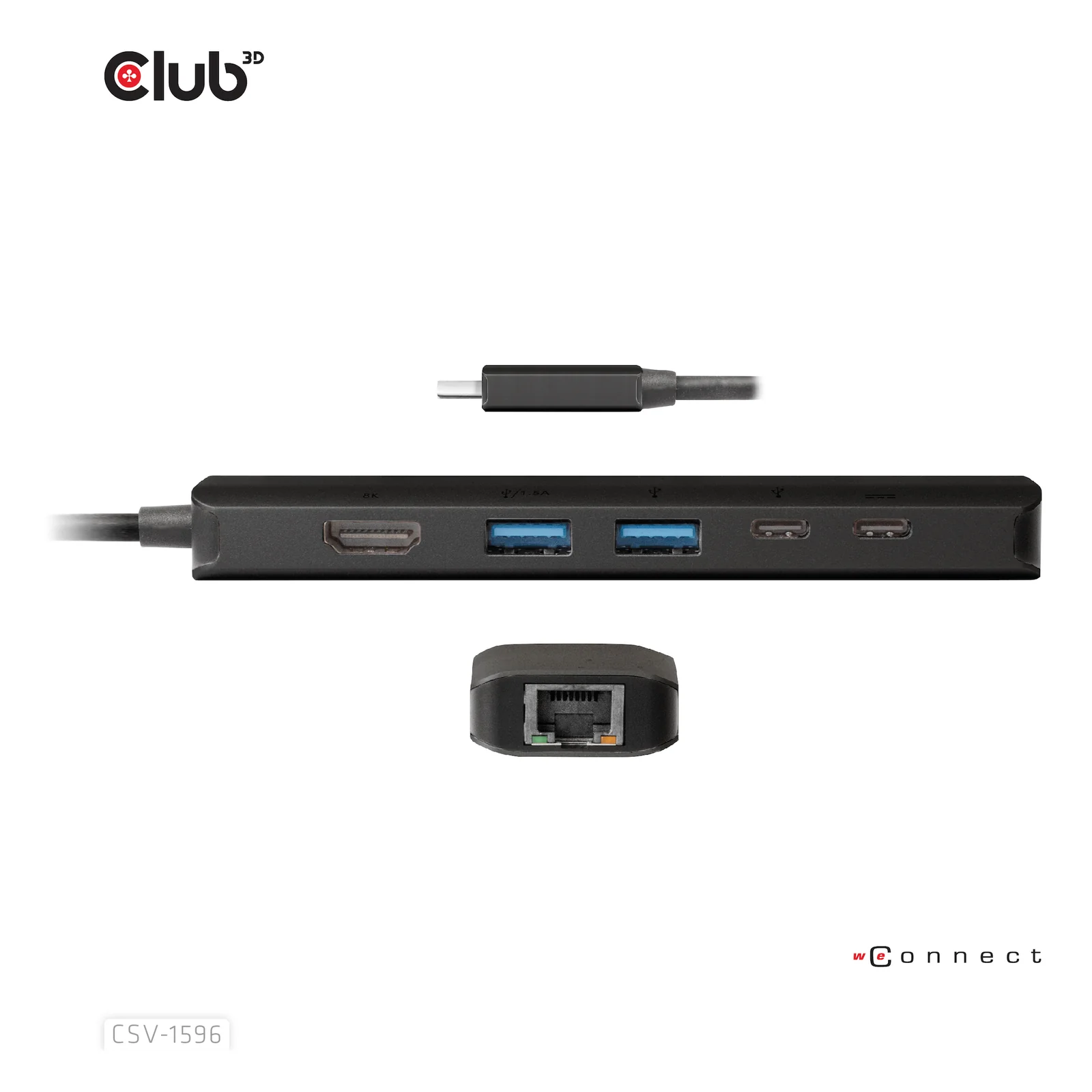 CLUB3D CSV-1596 station d'accueil USB 3.2 Gen 1 (3.1 Gen 1) Type-C Noir
