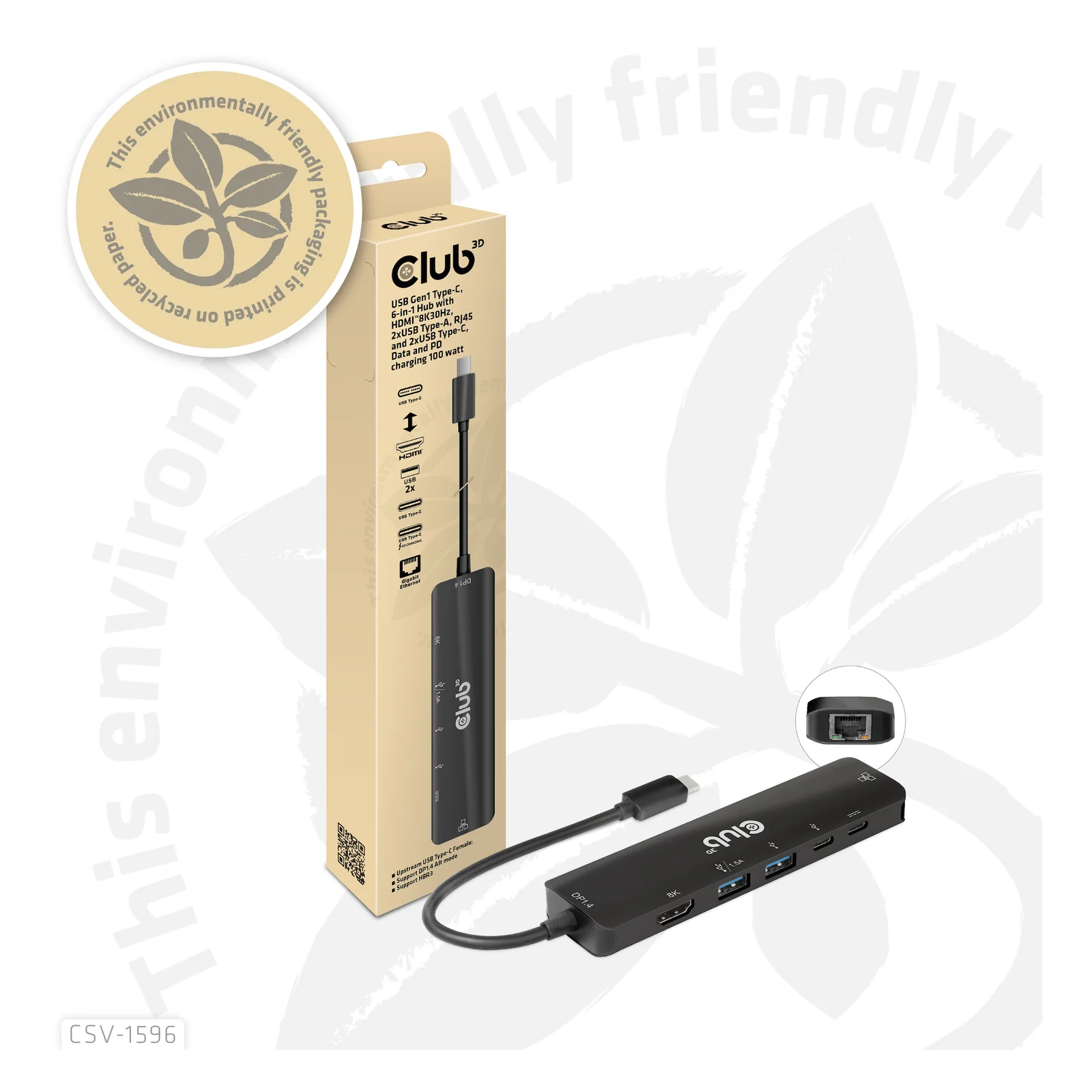 CLUB3D CSV-1596 station d'accueil USB 3.2 Gen 1 (3.1 Gen 1) Type-C Noir