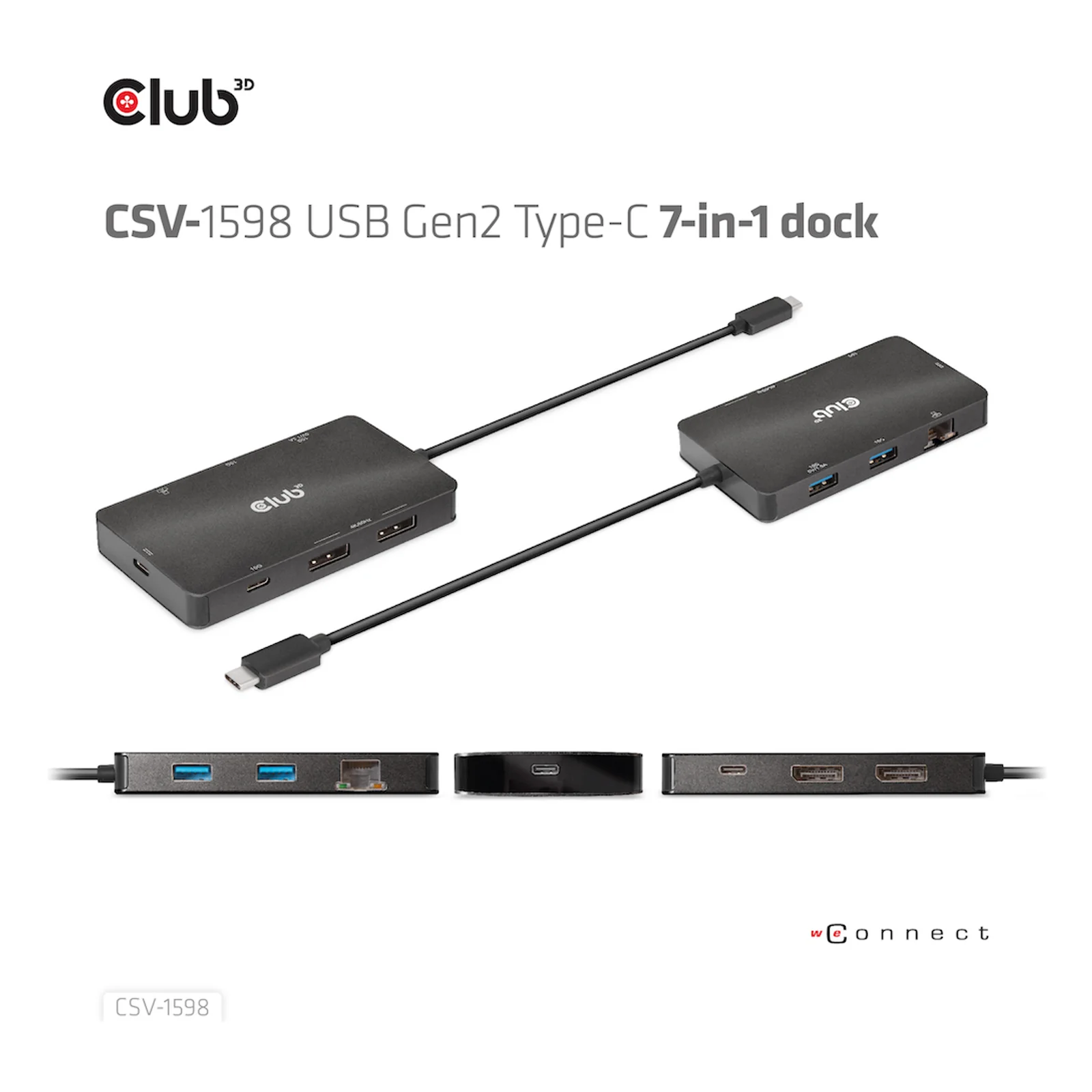 CLUB3D CSV-1598 station d'accueil USB 3.2 Gen 2 (3.1 Gen 2) Type-C Noir
