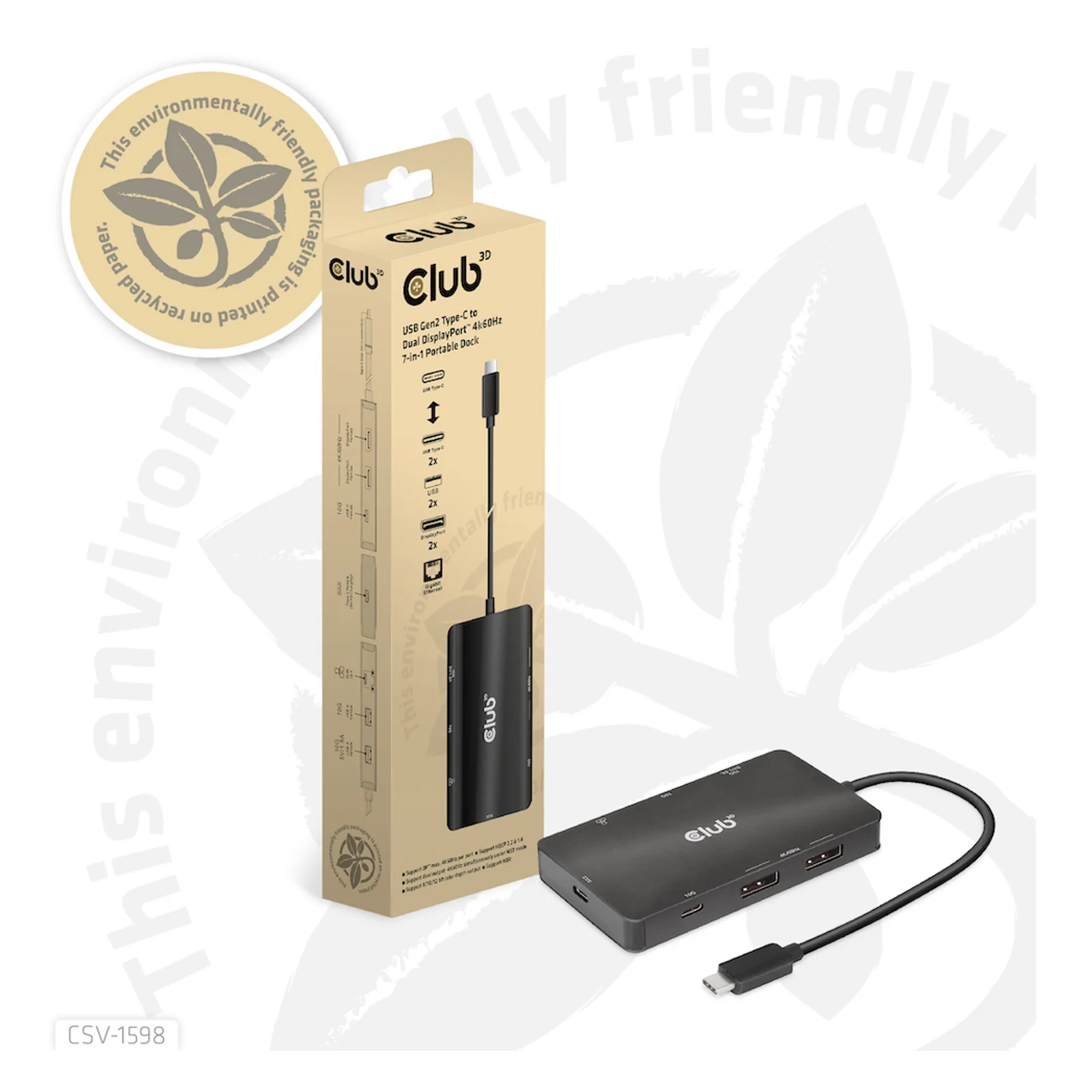 CLUB3D CSV-1598 station d'accueil USB 3.2 Gen 2 (3.1 Gen 2) Type-C Noir