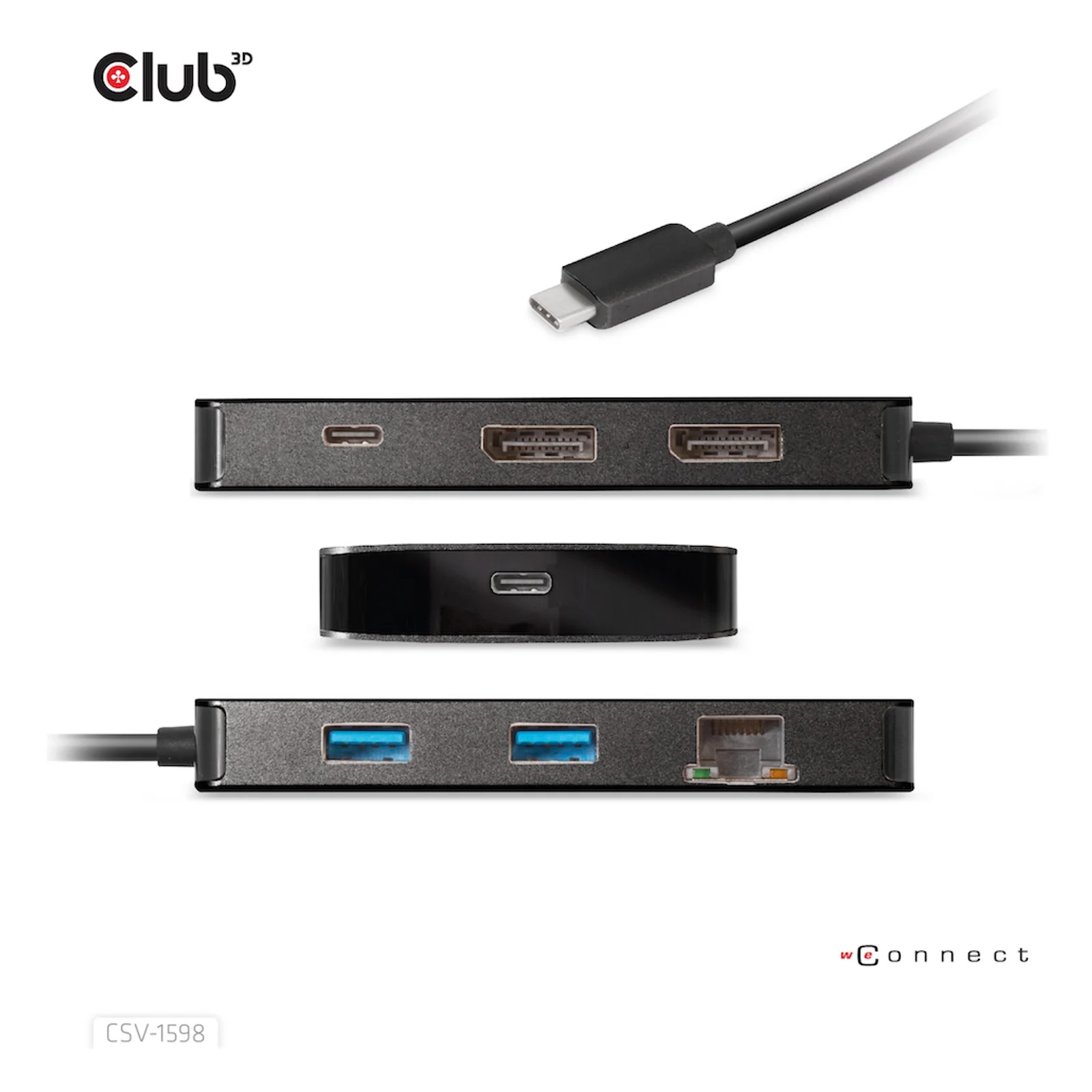 CLUB3D CSV-1598 station d'accueil USB 3.2 Gen 2 (3.1 Gen 2) Type-C Noir