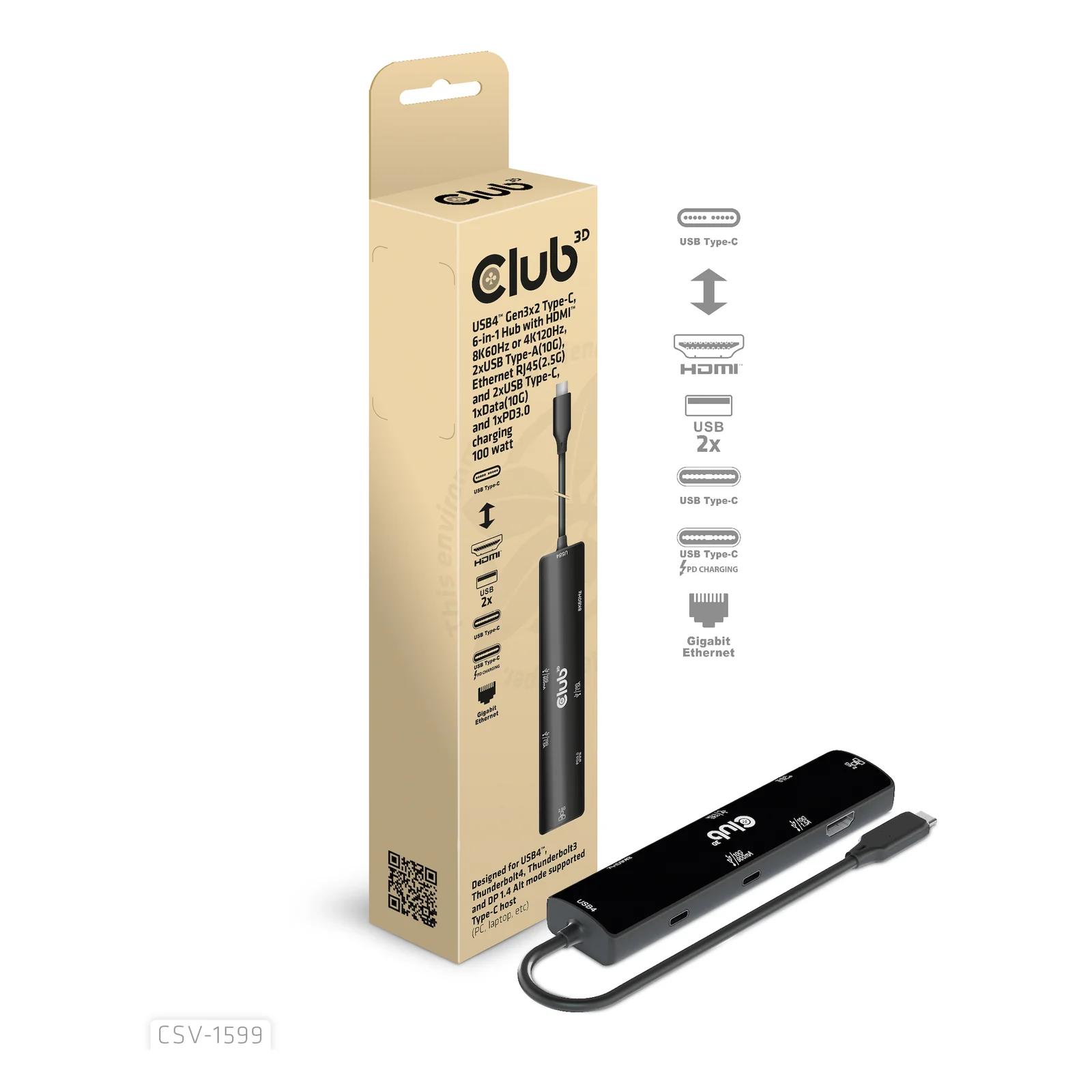 CLUB3D CSV-1599 station d'accueil USB 3.2 Gen 1 (3.1 Gen 1) Type-C Noir