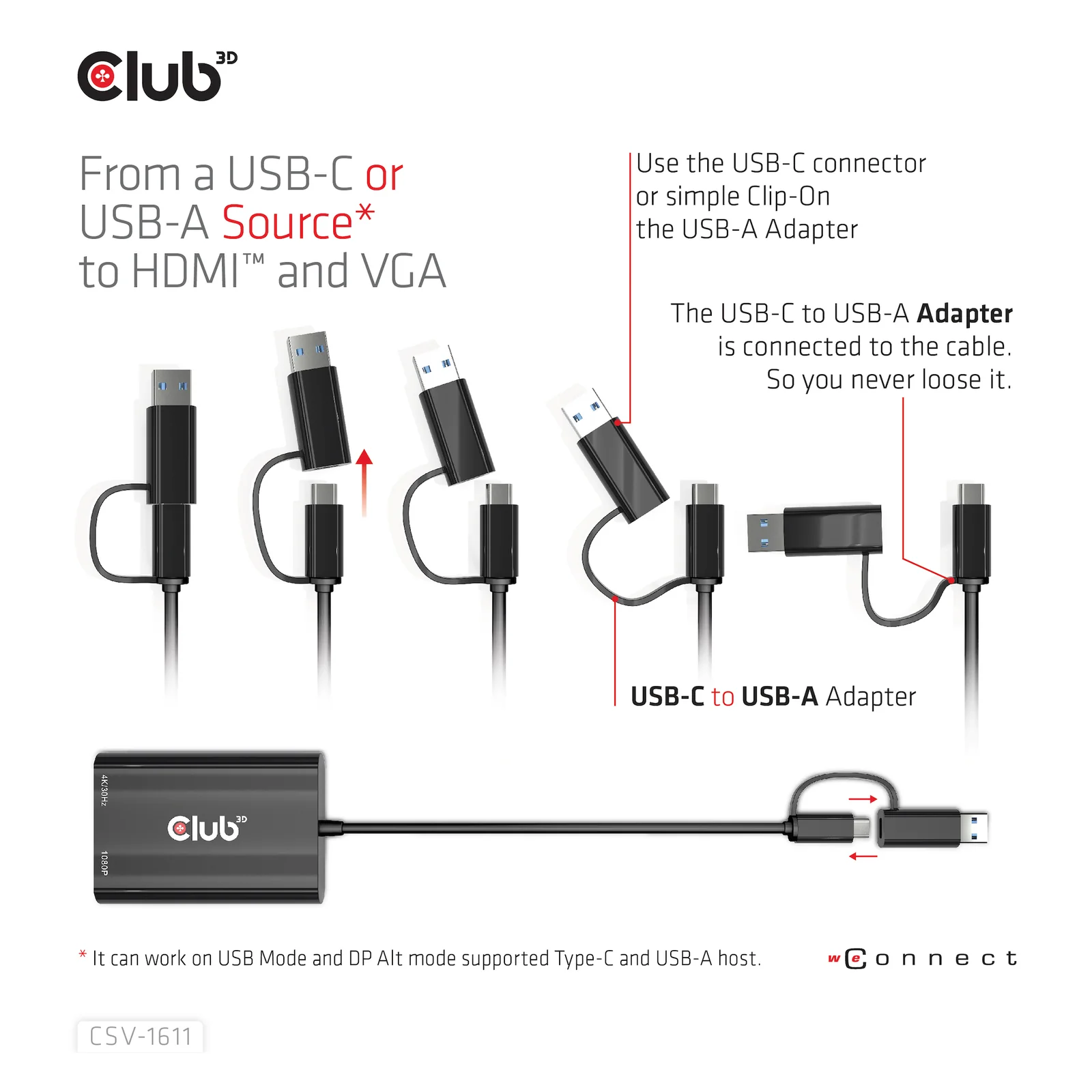 CLUB3D CSV-1611 adaptateur graphique USB 3840 x 2160 pixels Noir