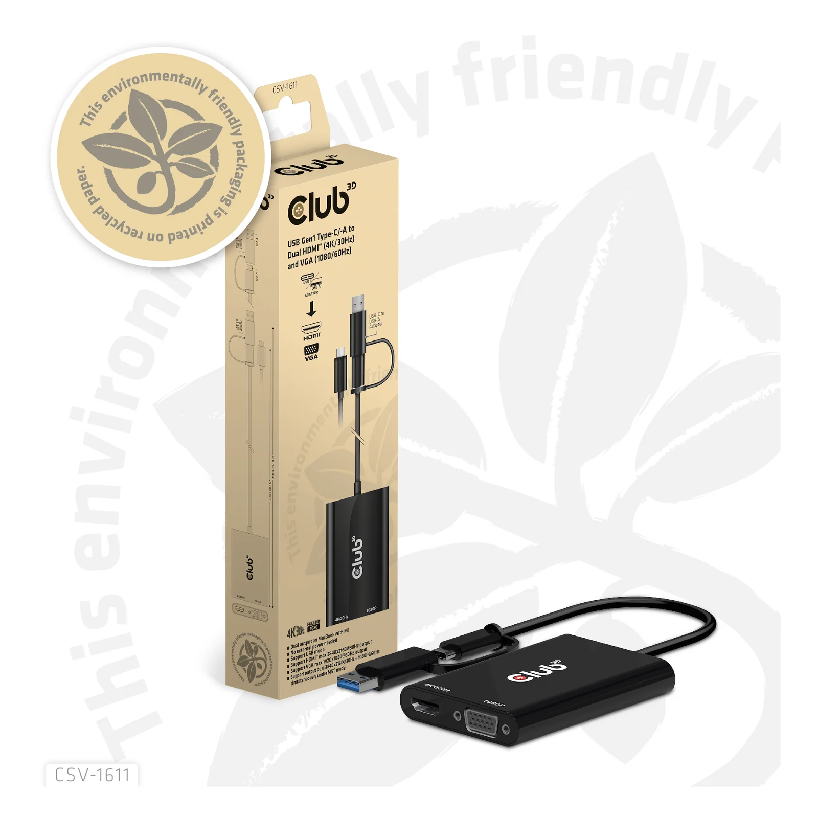 CLUB3D CSV-1611 adaptateur graphique USB 3840 x 2160 pixels Noir