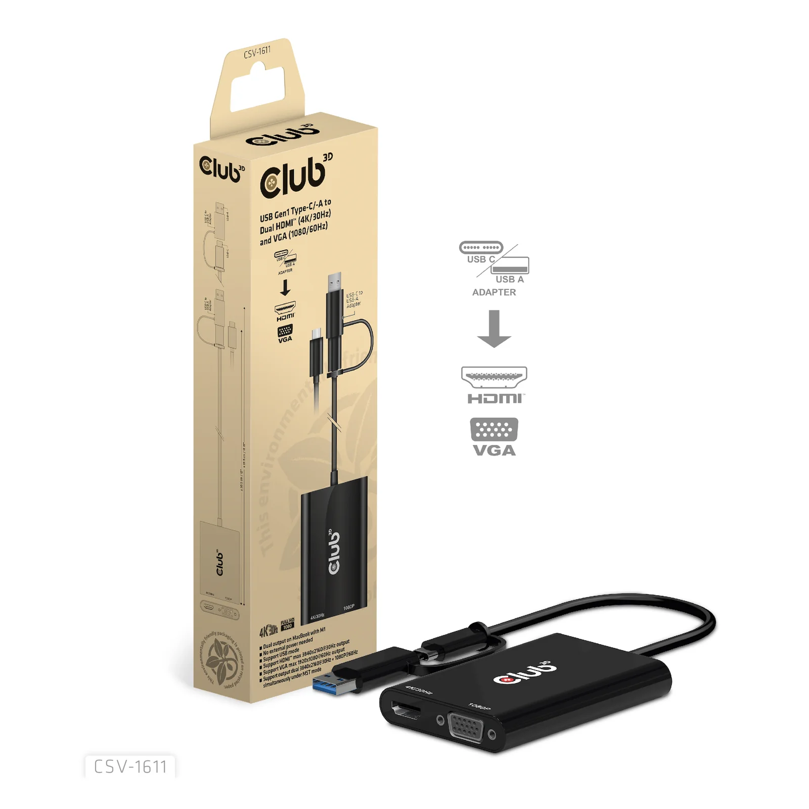 CLUB3D CSV-1611 adaptateur graphique USB 3840 x 2160 pixels Noir