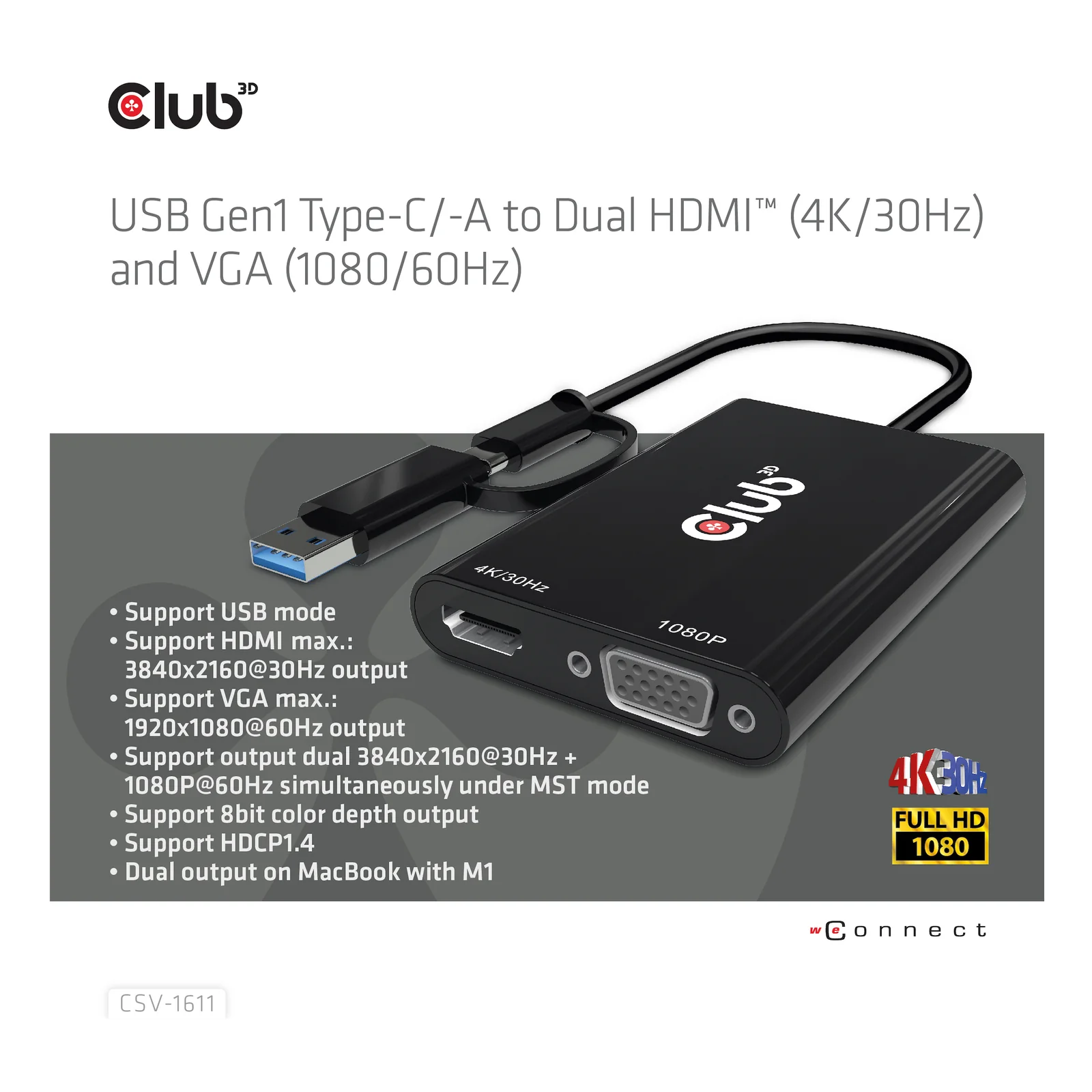 CLUB3D CSV-1611 adaptateur graphique USB 3840 x 2160 pixels Noir