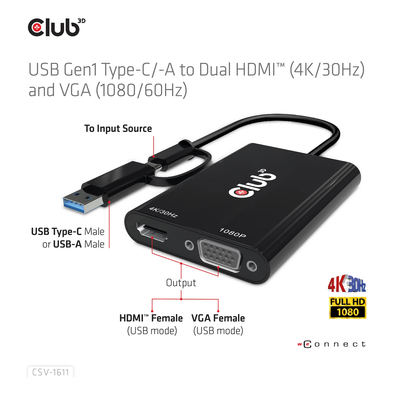 CLUB3D CSV-1611 adaptateur graphique USB 3840 x 2160 pixels Noir