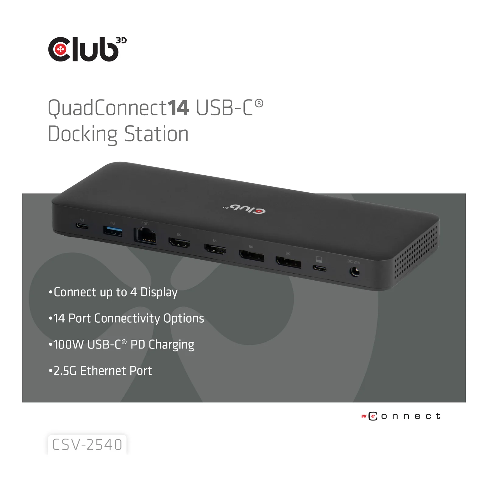 CLUB3D CSV-2540 station d'accueil USB 3.2 Gen 1 (3.1 Gen 1) Type-C Noir