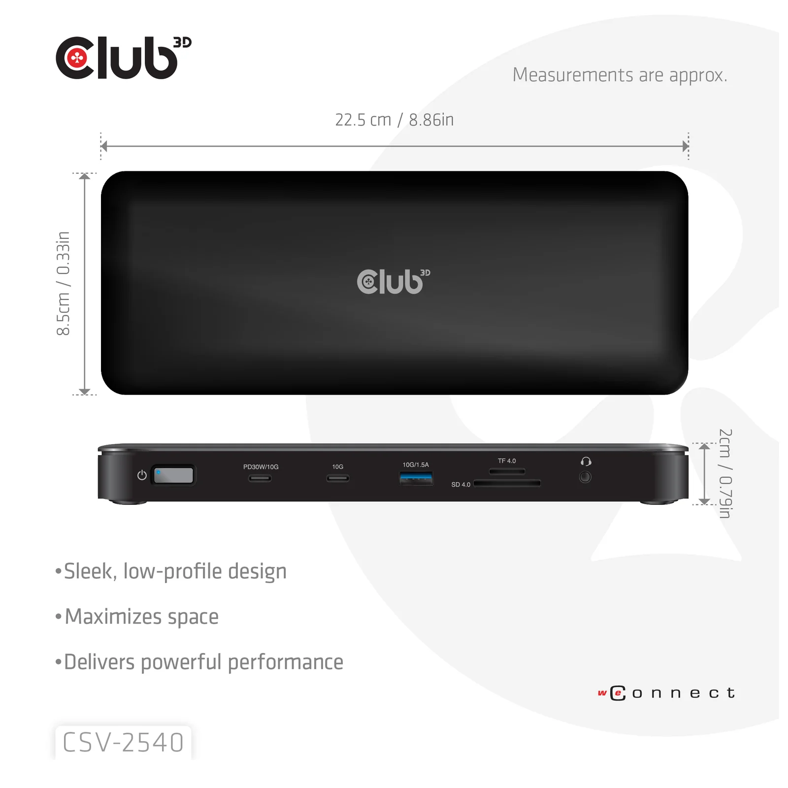 CLUB3D CSV-2540 station d'accueil USB 3.2 Gen 1 (3.1 Gen 1) Type-C Noir