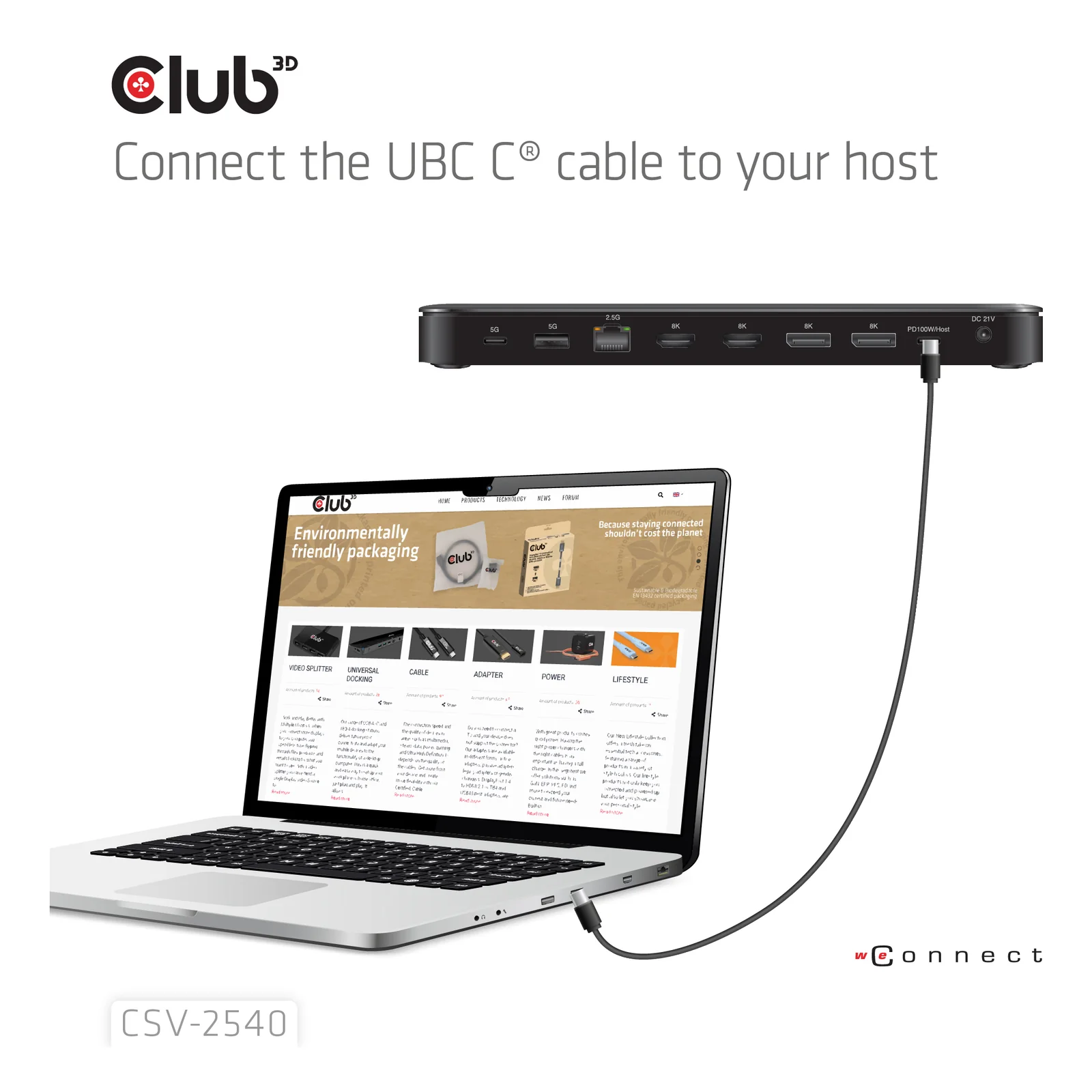 CLUB3D CSV-2540 station d'accueil USB 3.2 Gen 1 (3.1 Gen 1) Type-C Noir