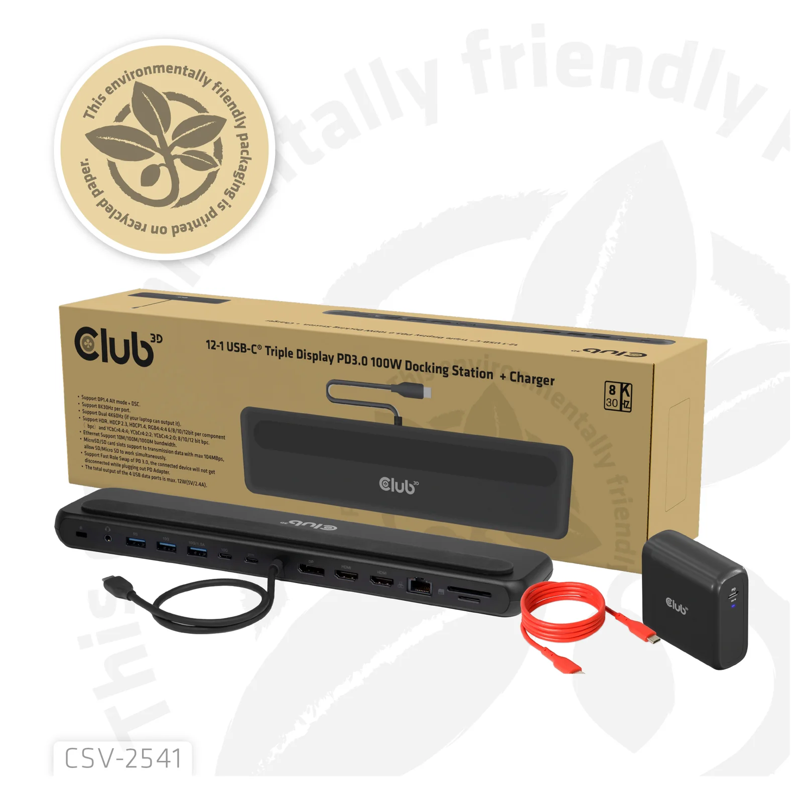 CLUB3D CSV-2541 station d'accueil USB 3.2 Gen 1 (3.1 Gen 1) Type-C Noir