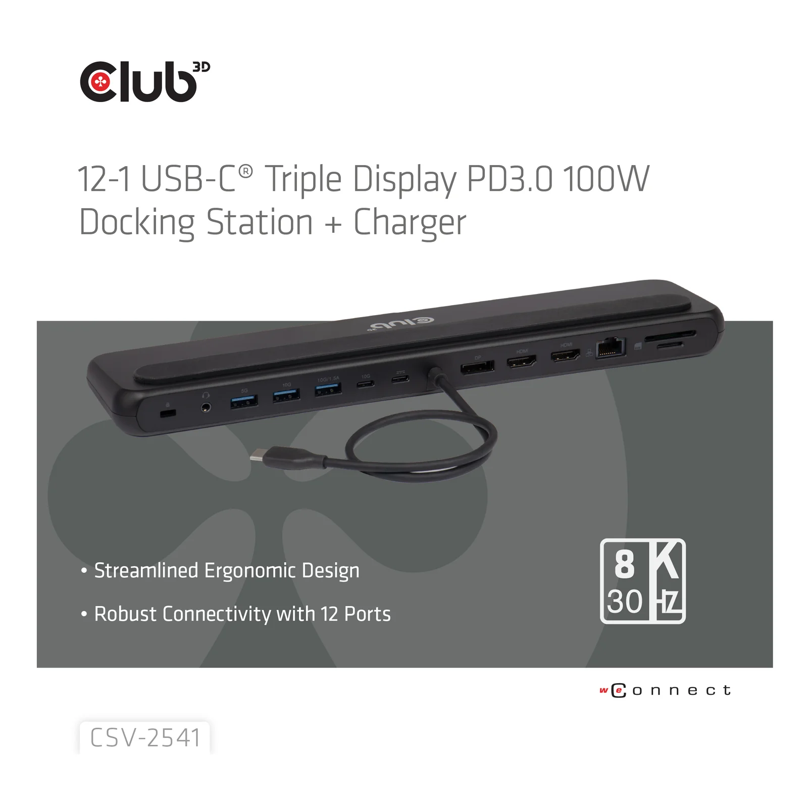 CLUB3D CSV-2541 station d'accueil USB 3.2 Gen 1 (3.1 Gen 1) Type-C Noir