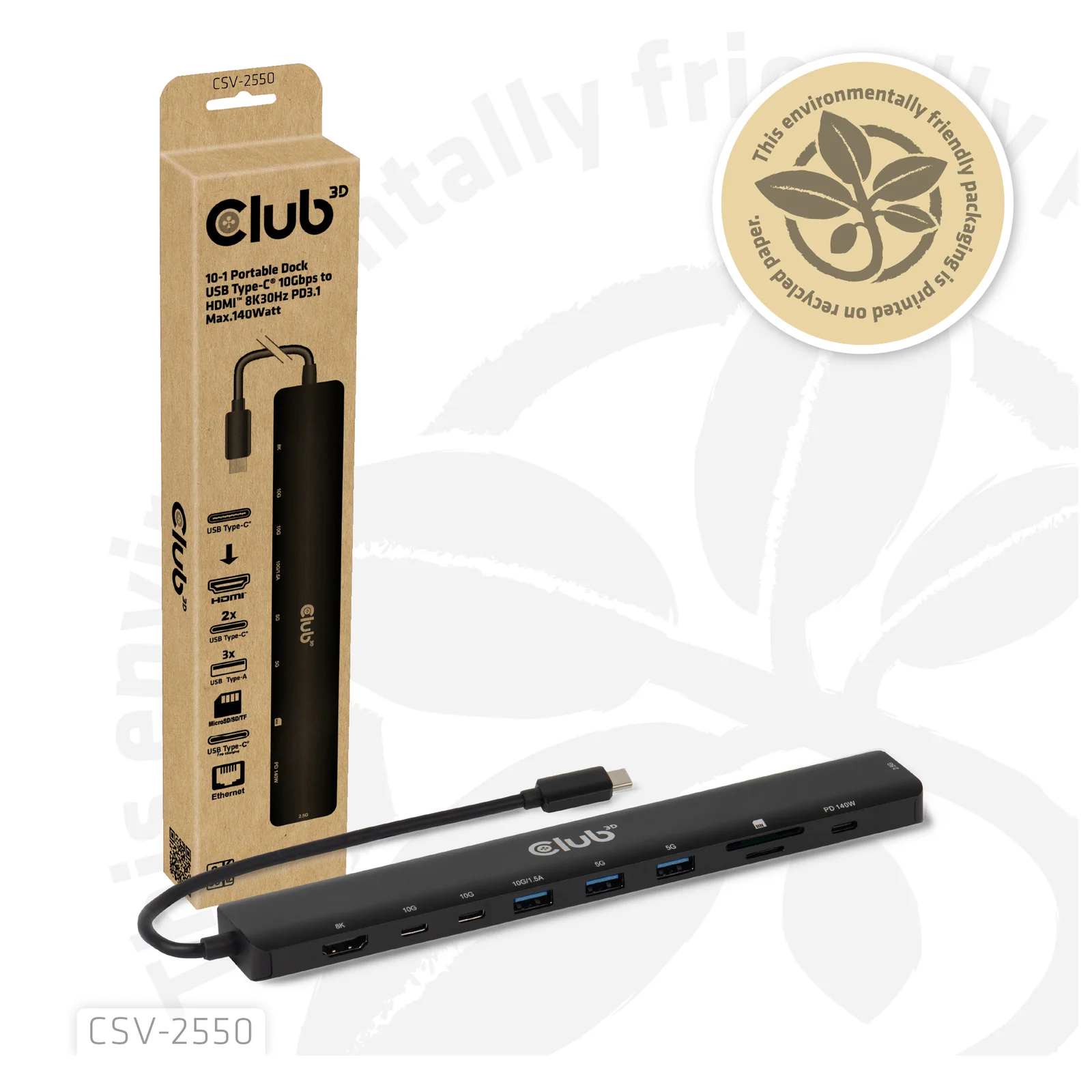 CLUB3D CSV-2550 station d'accueil Avec fil USB Type-C Noir