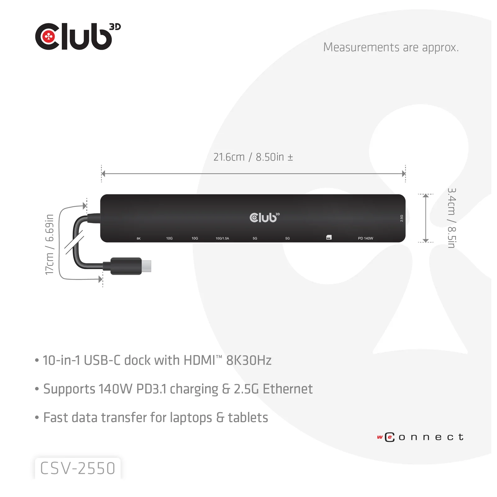 CLUB3D CSV-2550 station d'accueil Avec fil USB Type-C Noir