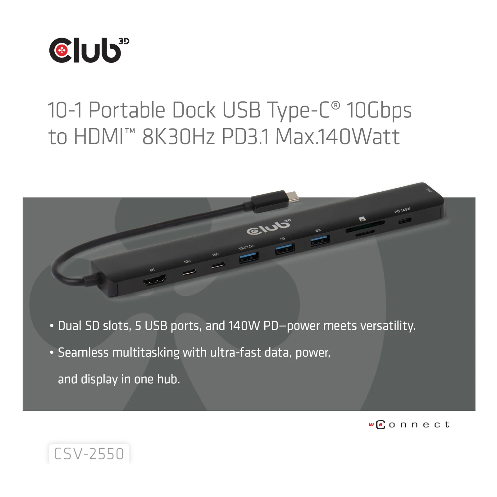 CLUB3D CSV-2550 station d'accueil Avec fil USB Type-C Noir