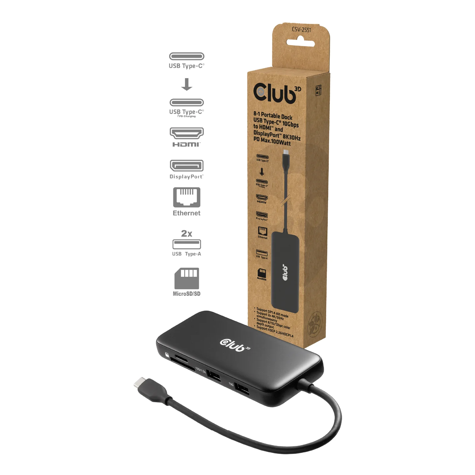 CLUB3D CSV-2551 station d'accueil Avec fil USB Type-C Noir