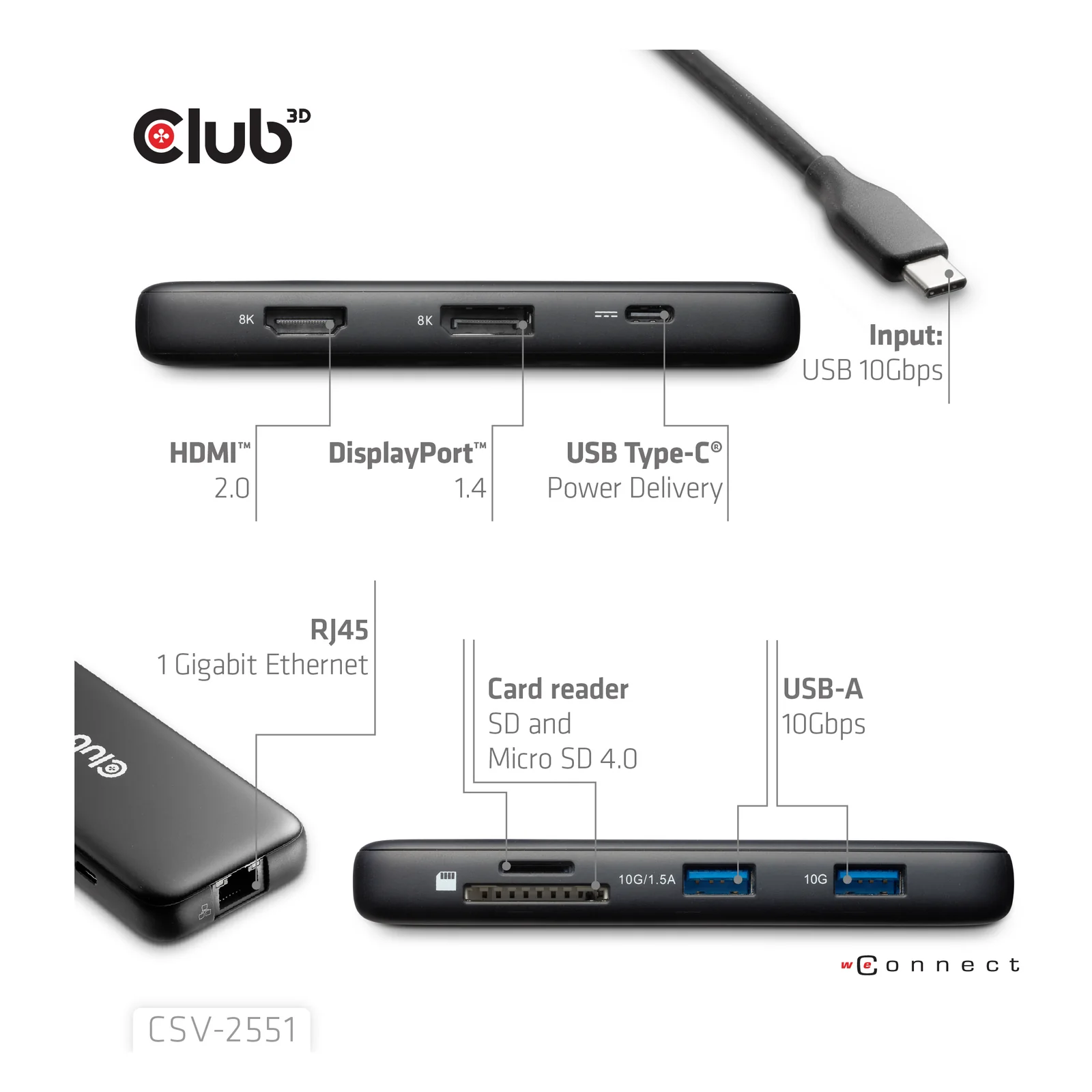 CLUB3D CSV-2551 station d'accueil Avec fil USB Type-C Noir