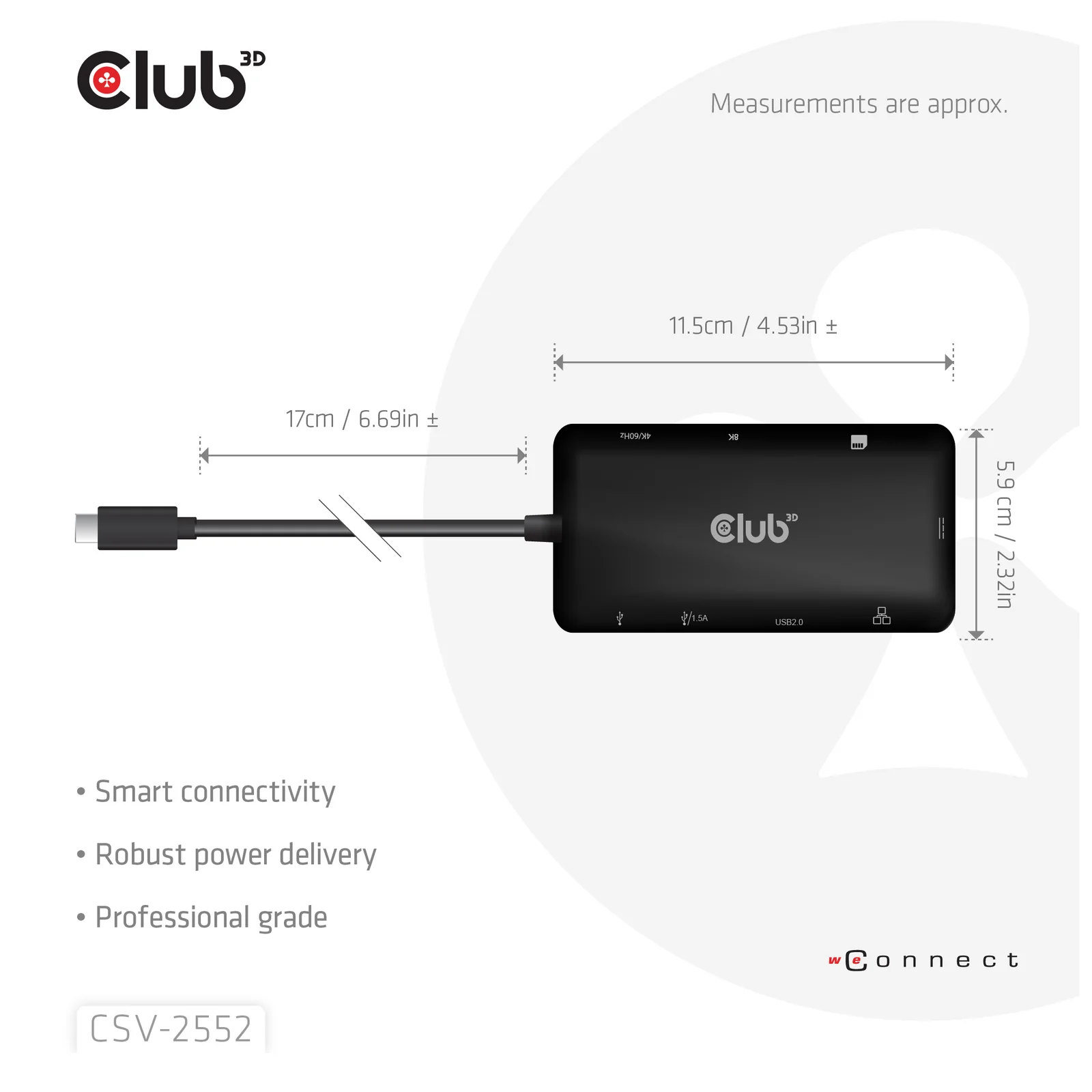 CLUB3D CSV-2552 hub & concentrateur USB Type-C 5000 Mbit/s Noir